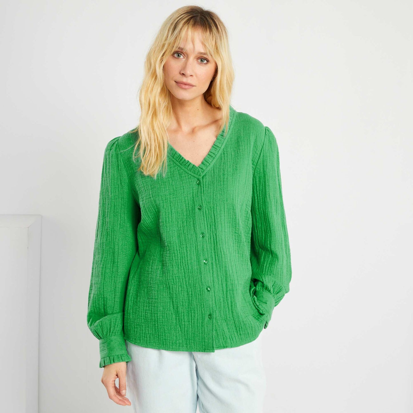 Chemisier en maille gaufr e vert