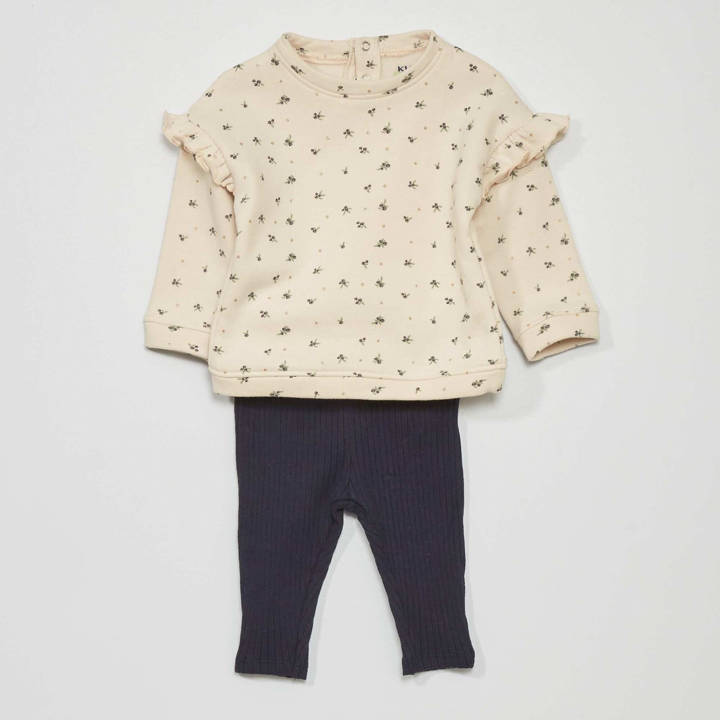 Ensemble sweat en molleton + legging - 2 pi ces Ecru/marine