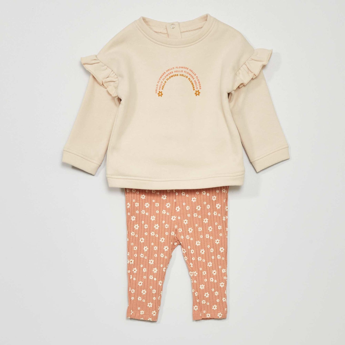 Ensemble sweat en molleton + legging - 2 pi ces Blanc/rose