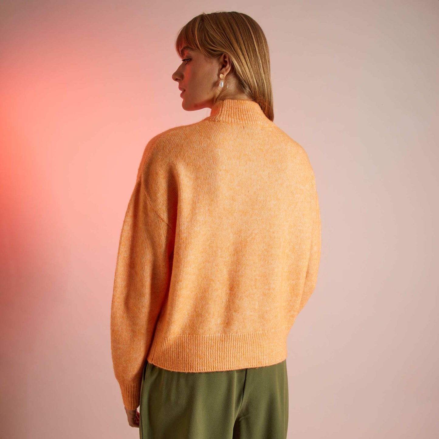 Pull maille tricot orange abricot