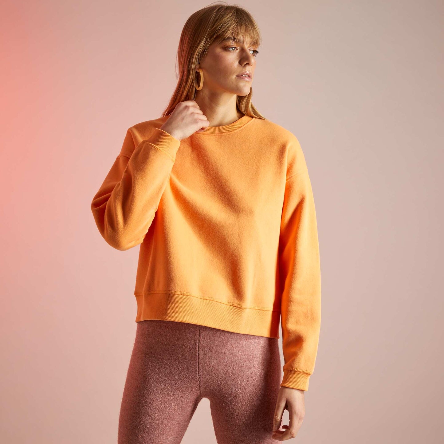 Sweat en molleton uni orange abricot