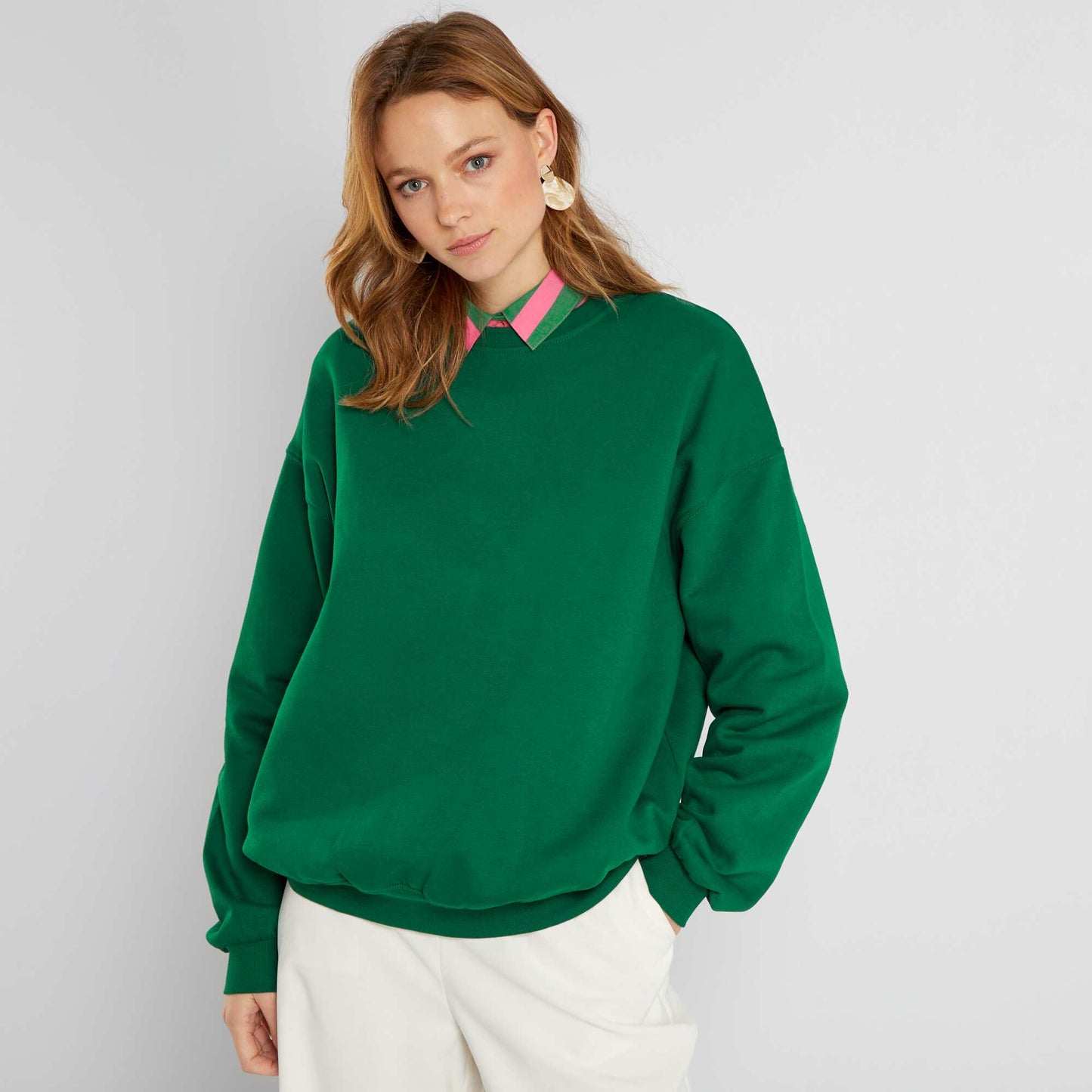 Sweat oversize en molleton uni Vert