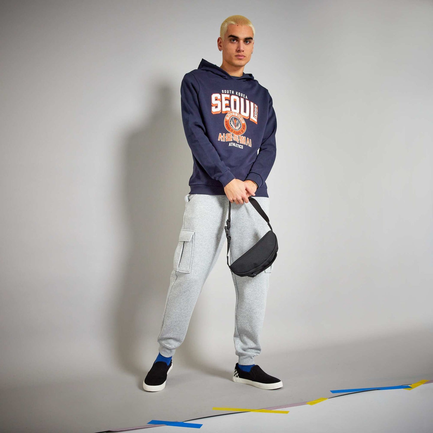 Sweat capuche imprim fantaisie marine seoul