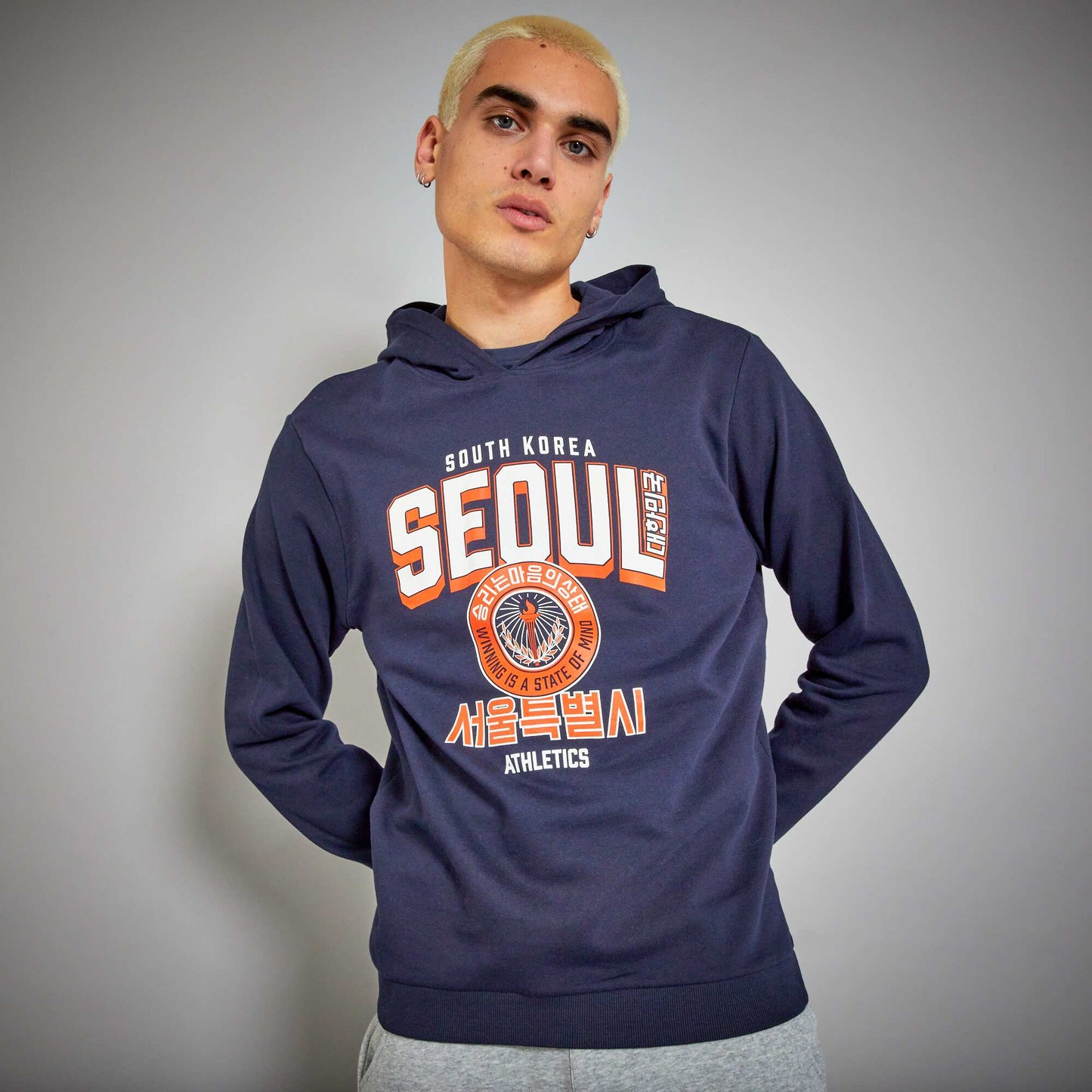 Sweat capuche imprim fantaisie marine seoul