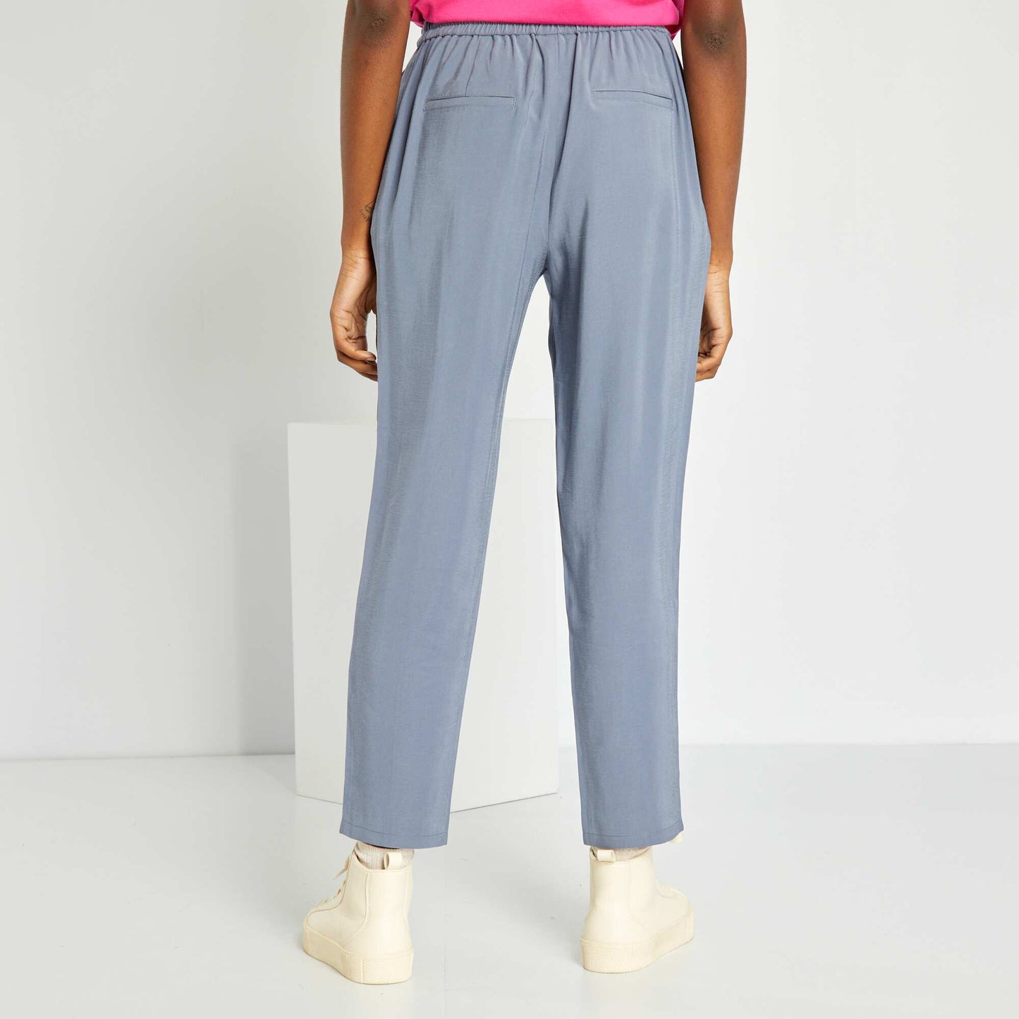Pantalon regular en twill type jogging Gris