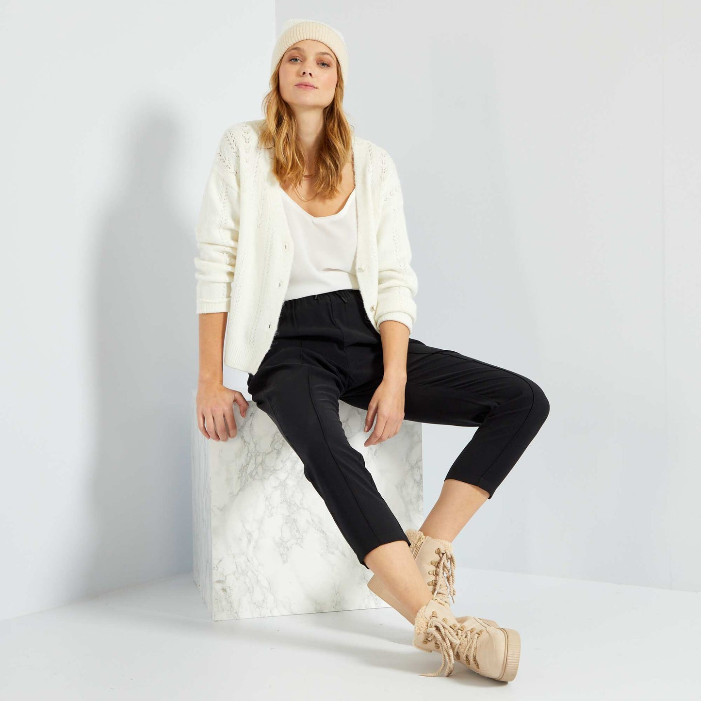 Pantalon regular en twill type jogging noir