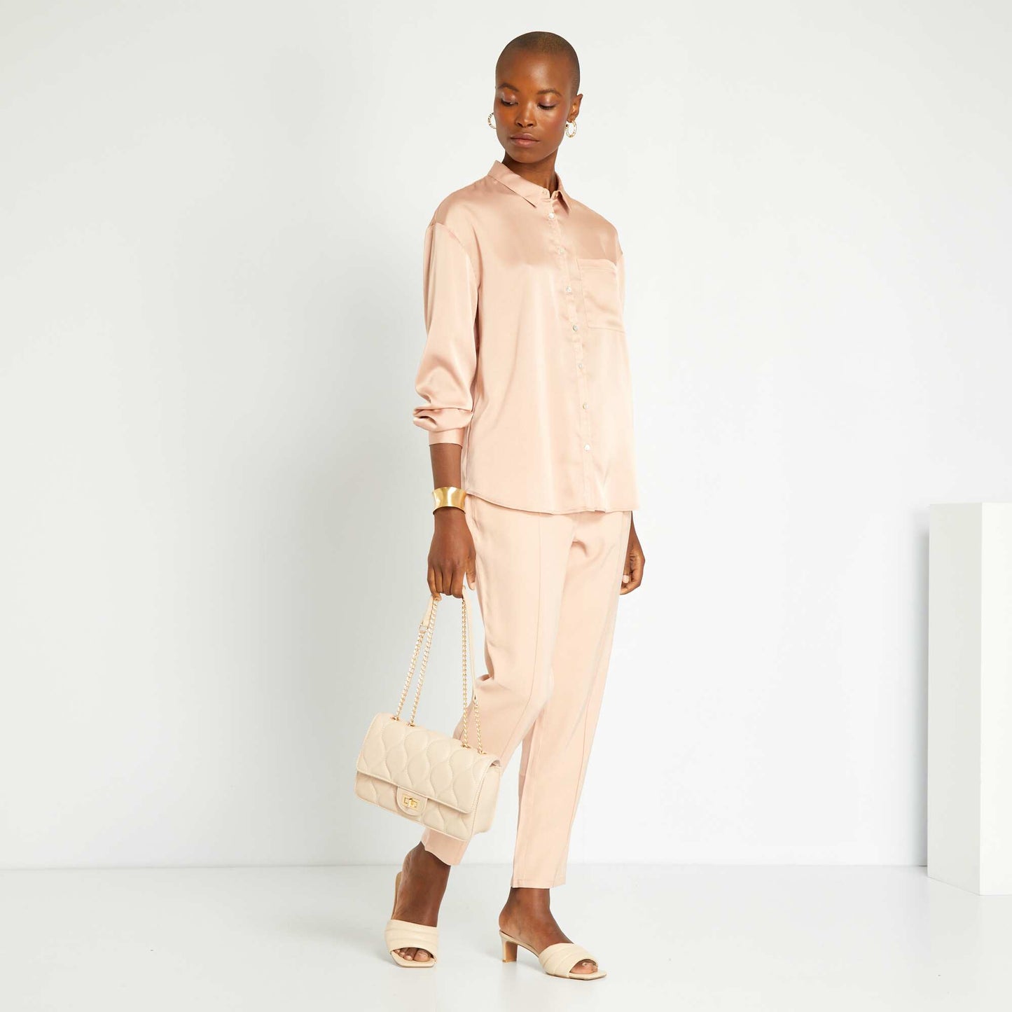 Pantalon regular en twill type jogging Rose