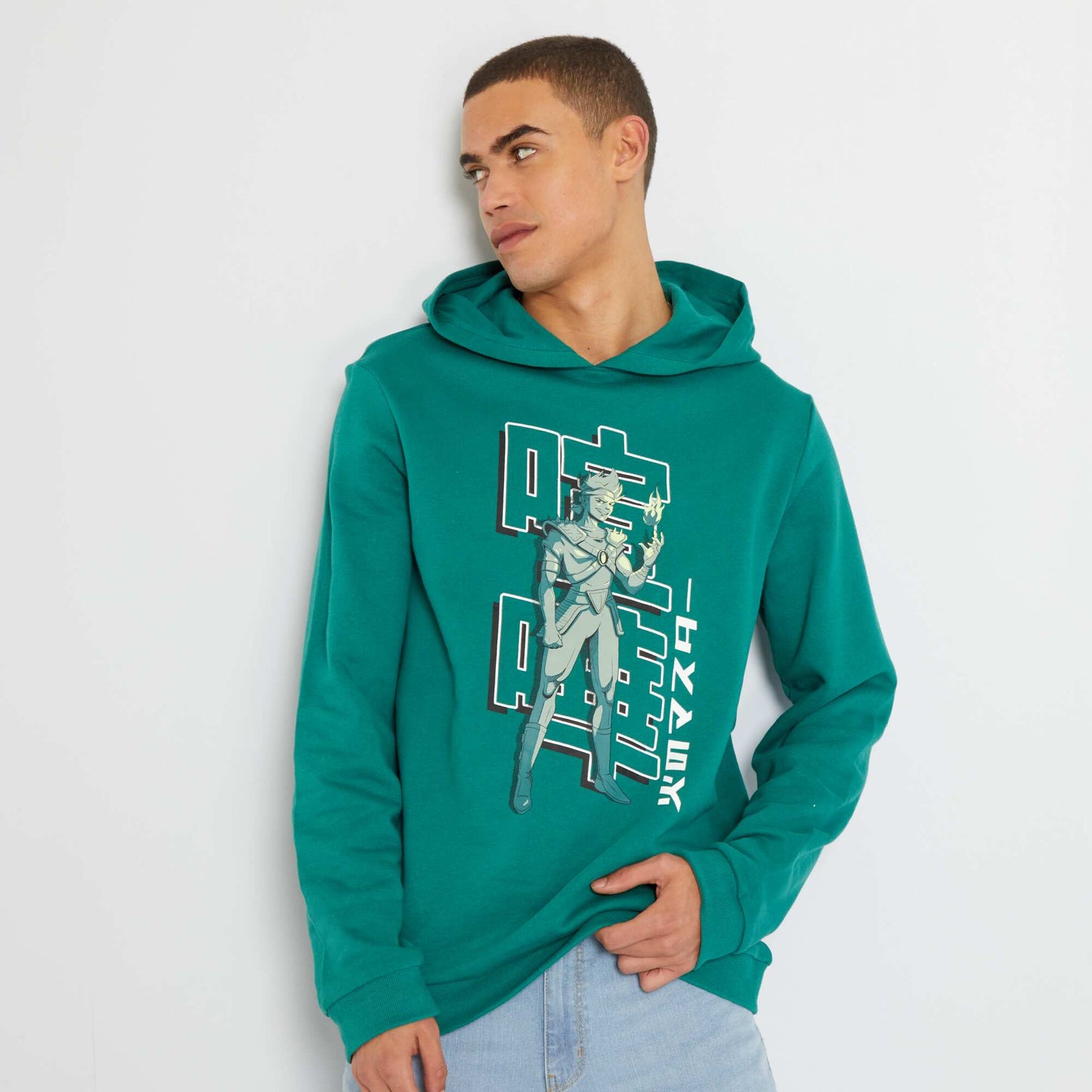 Sweat en molleton capuche avec imprim Vert