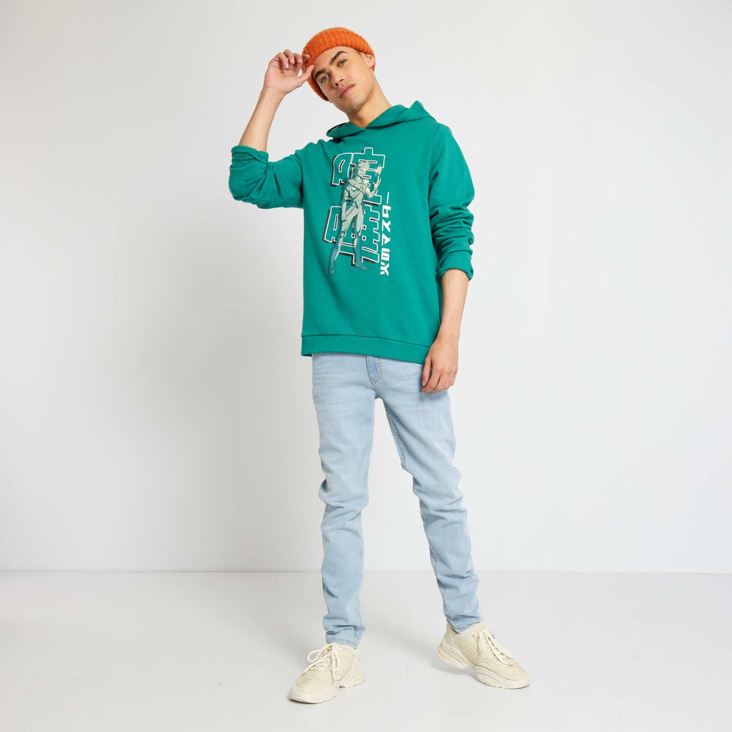 Sweat en molleton capuche avec imprim Vert