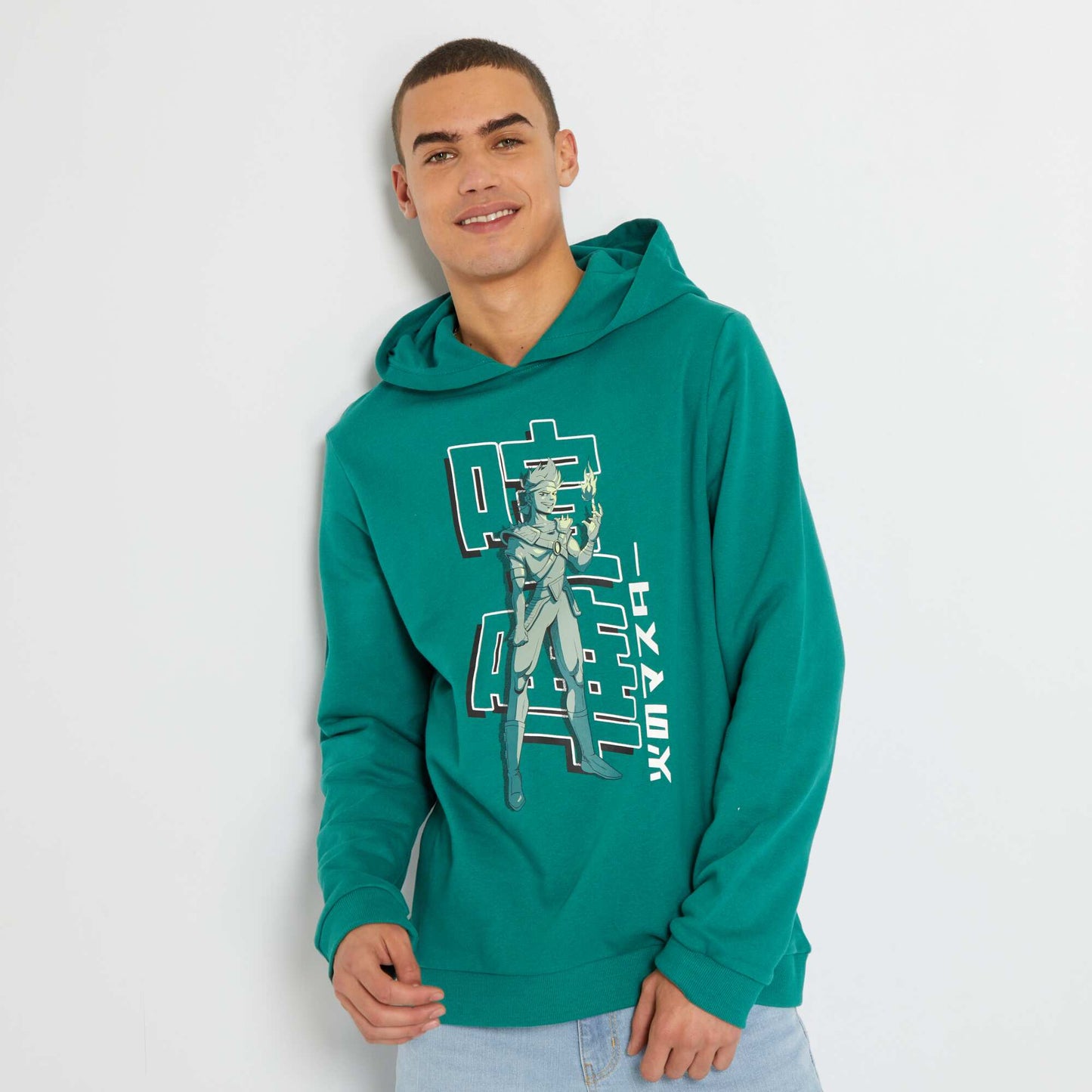 Sweat en molleton capuche avec imprim Vert
