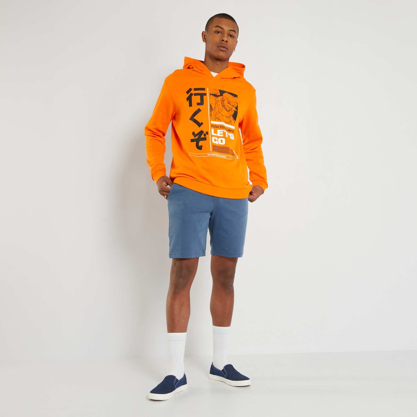 Sweat en molleton capuche avec imprim Orange