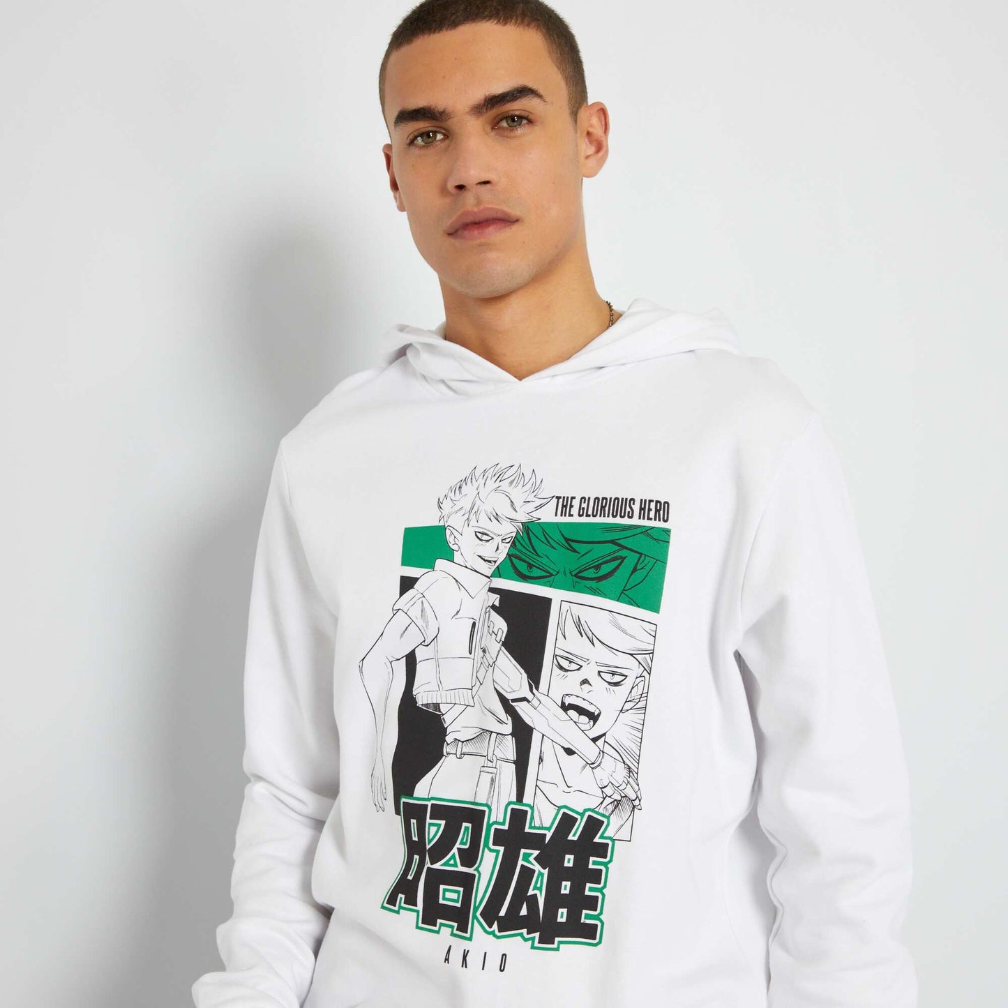 Sweat en molleton capuche avec imprim Blanc/vert 'manga'