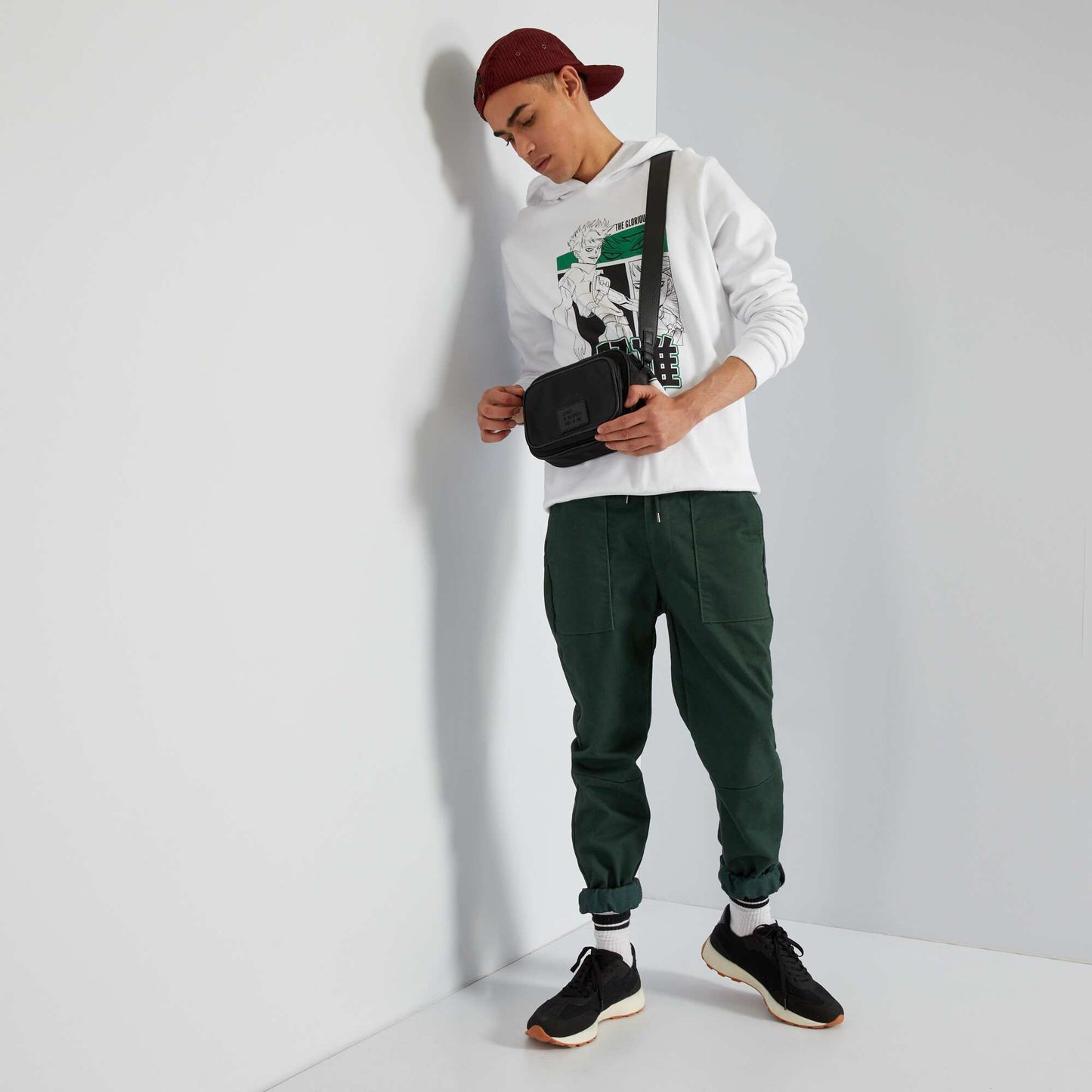 Sweat en molleton capuche avec imprim Blanc/vert 'manga'