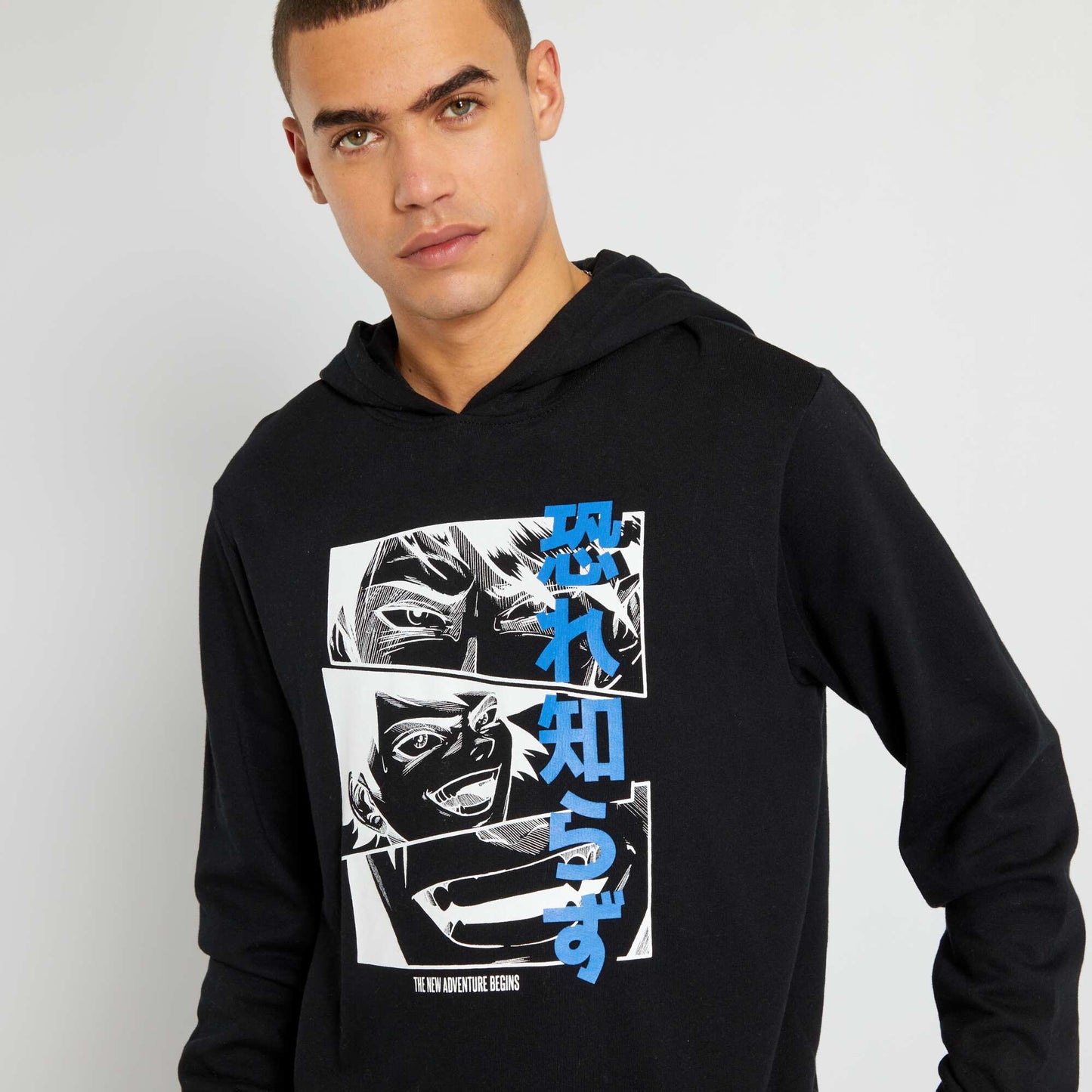 Sweat en molleton capuche avec imprim Noir 'manga'