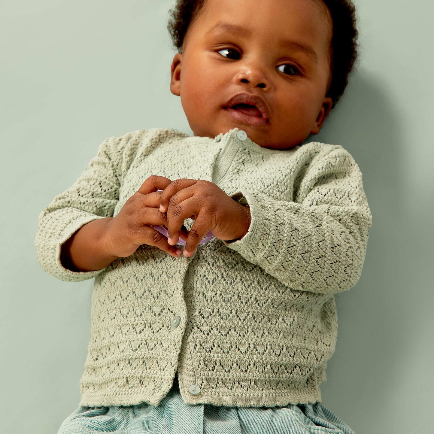 Gilet en maille ajour e unie vert cendr