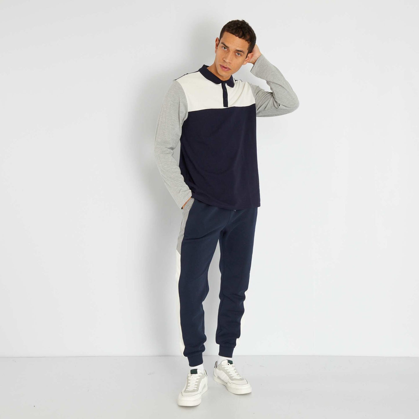 Polo en piqu en coton bleu denim