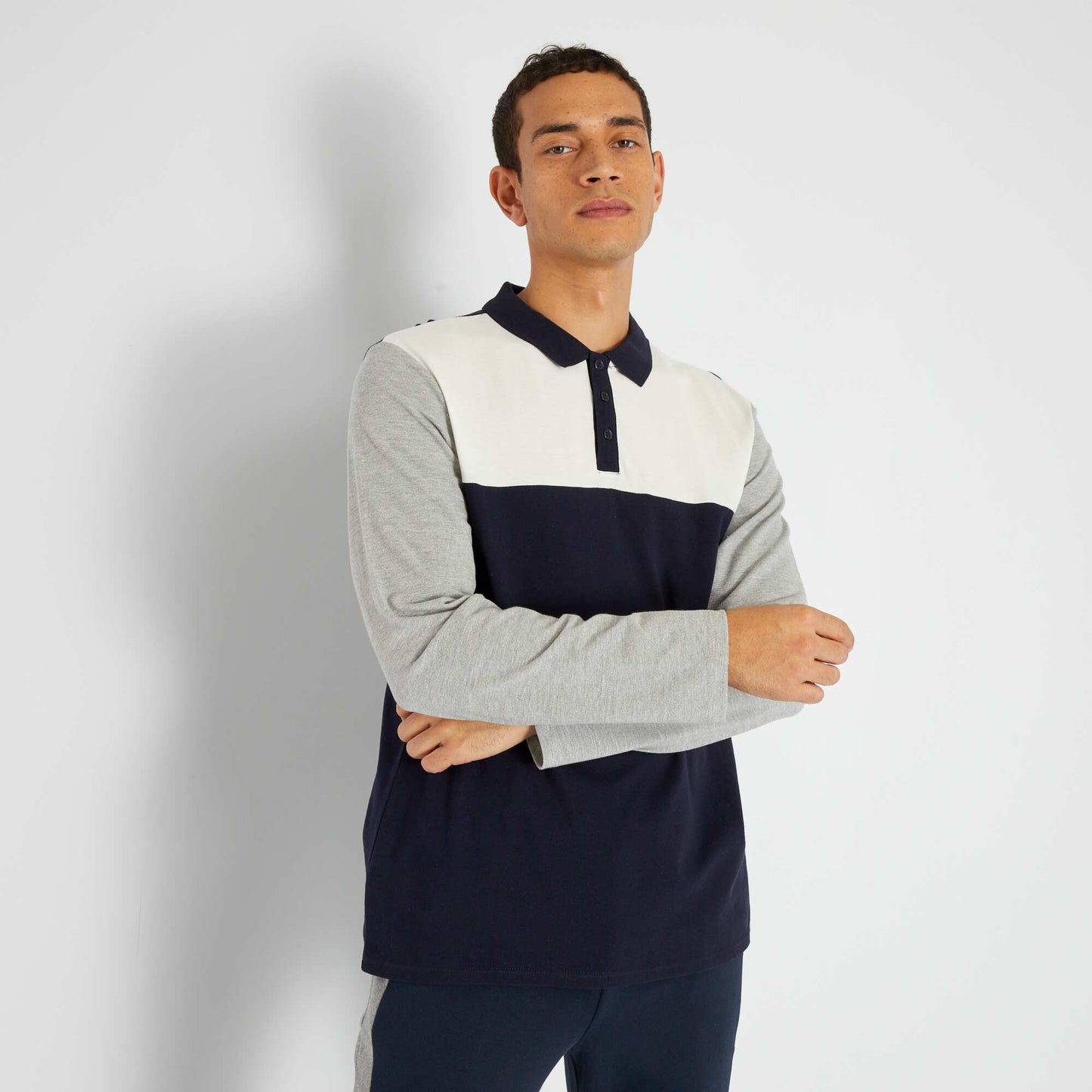 Polo en piqu en coton bleu denim
