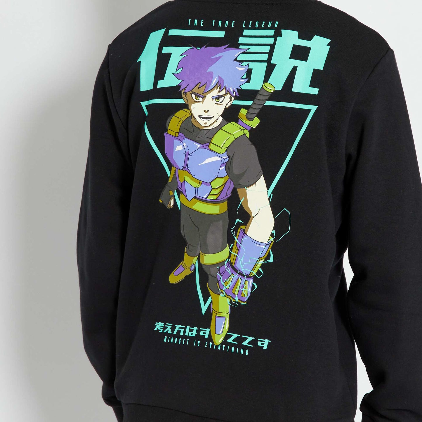 Sweat capuche imprim esprit manga Noir
