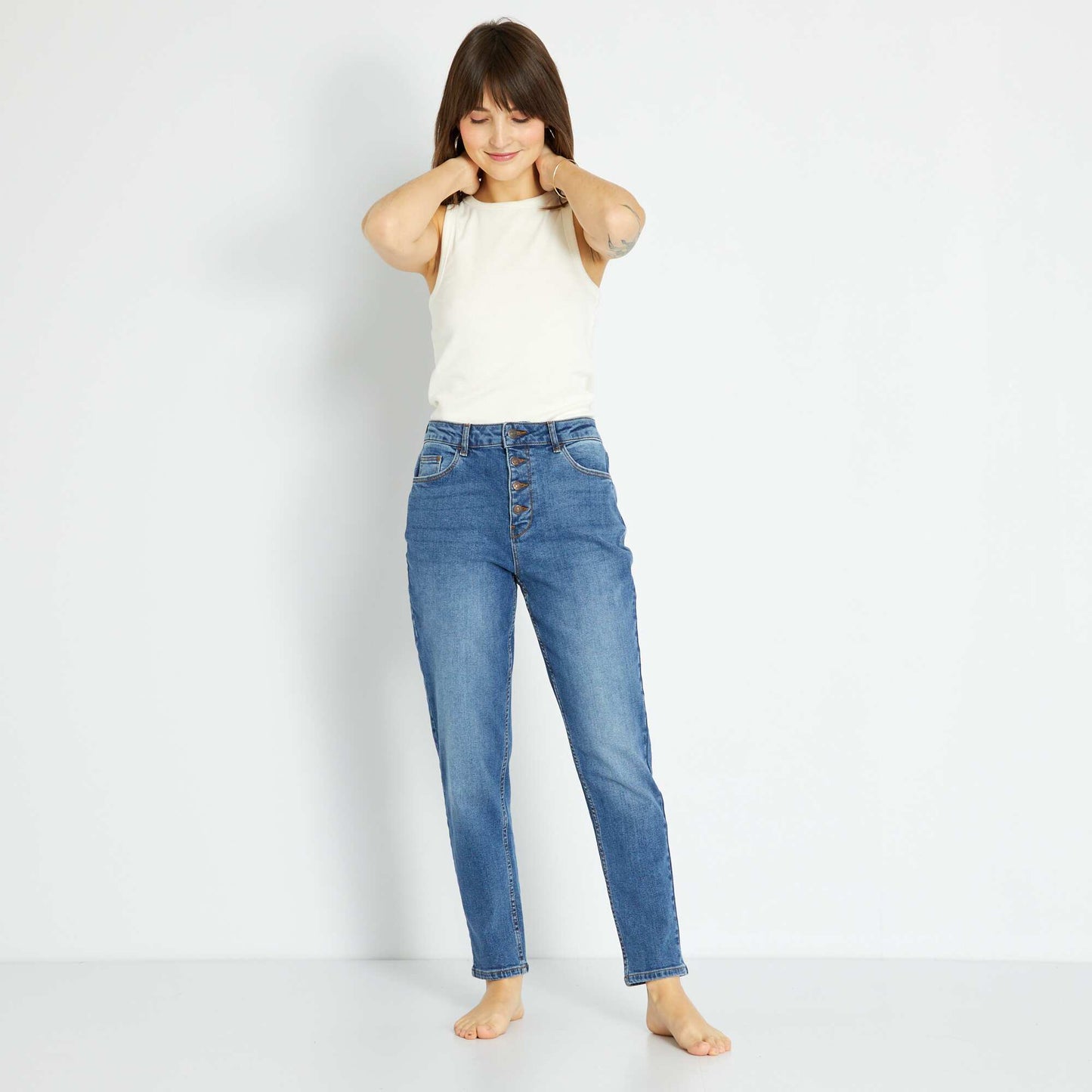 Jean mom taille tr s haute - L30 Bleu stone