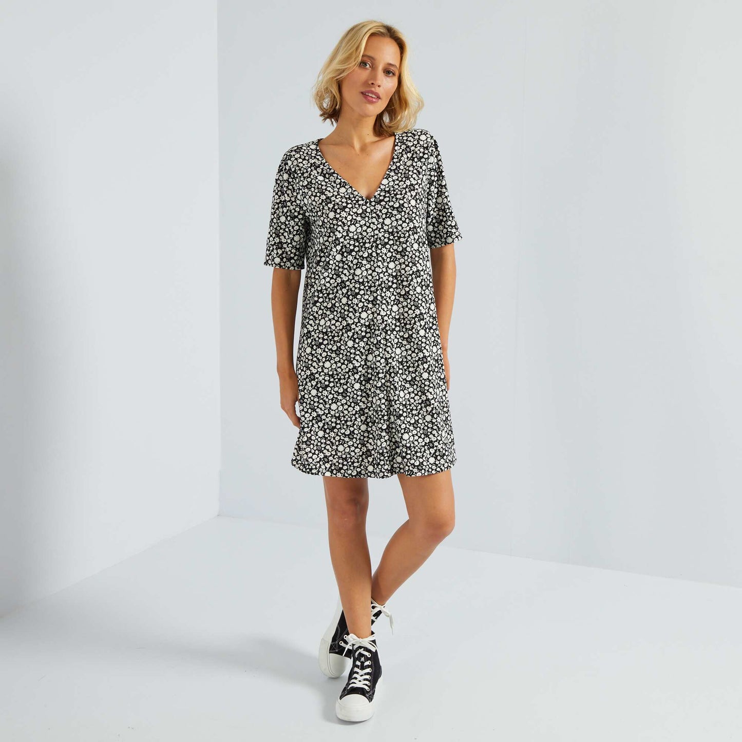 Robe courte stretch avec imprim Noir