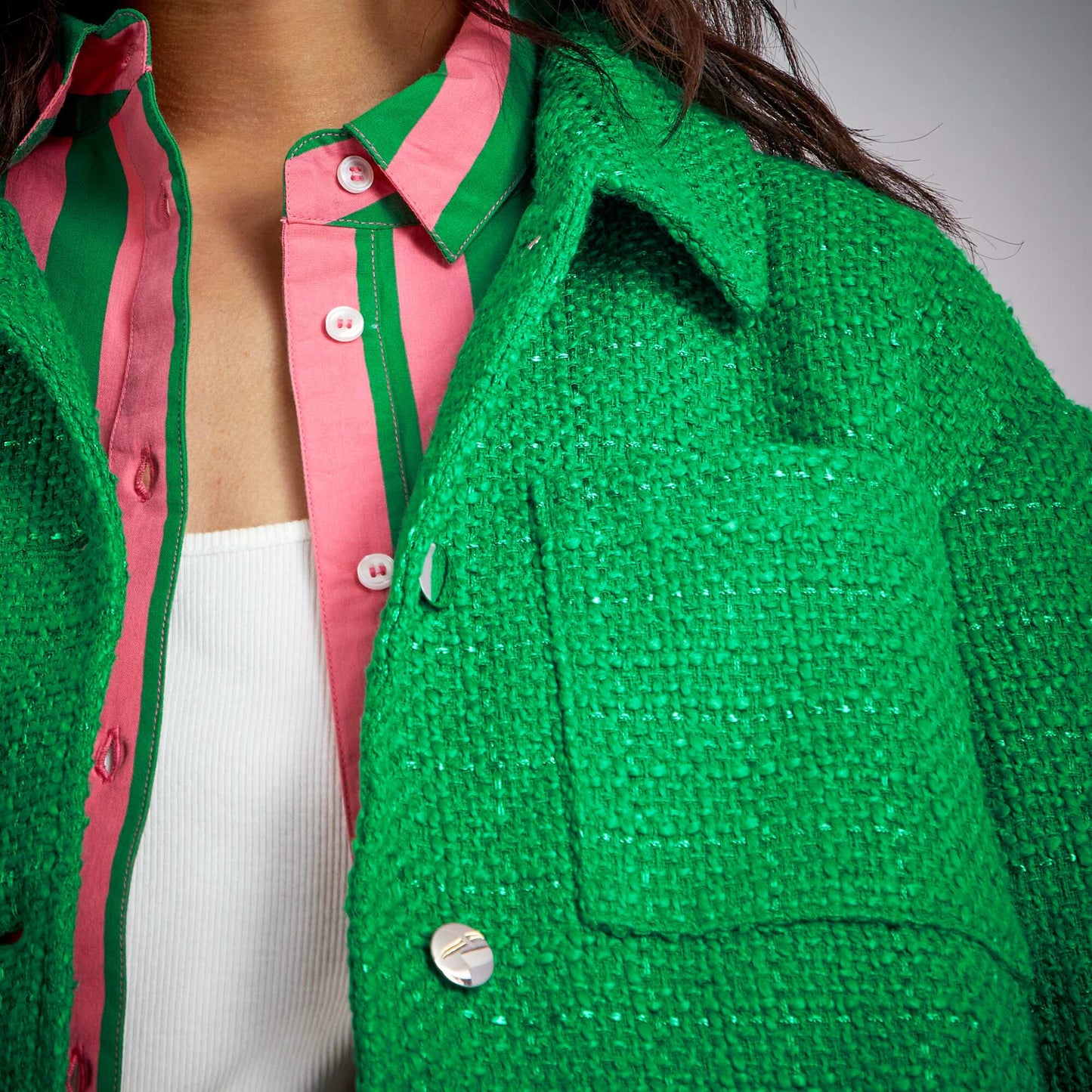 Veste courte en tweed vert jardin