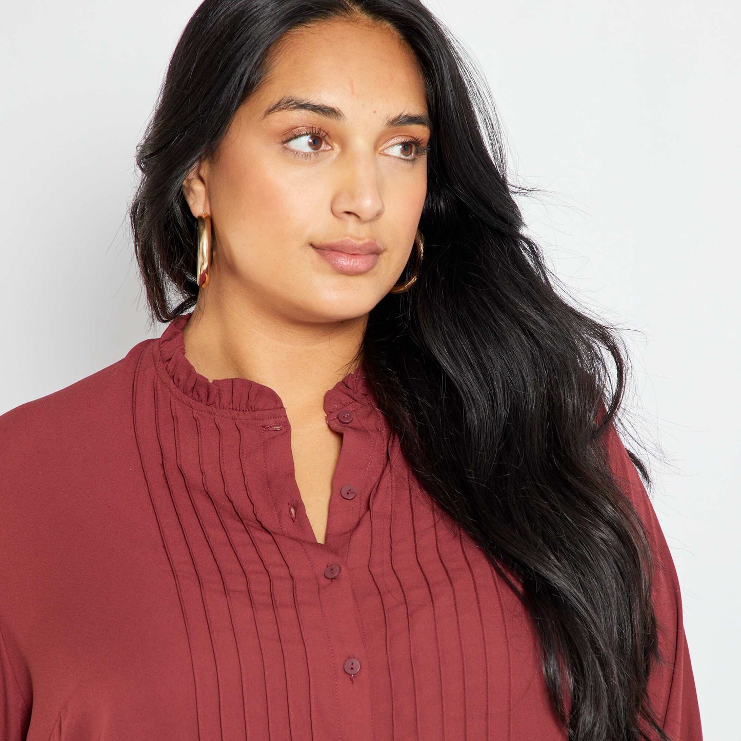 Chemise fluide col volant Marron