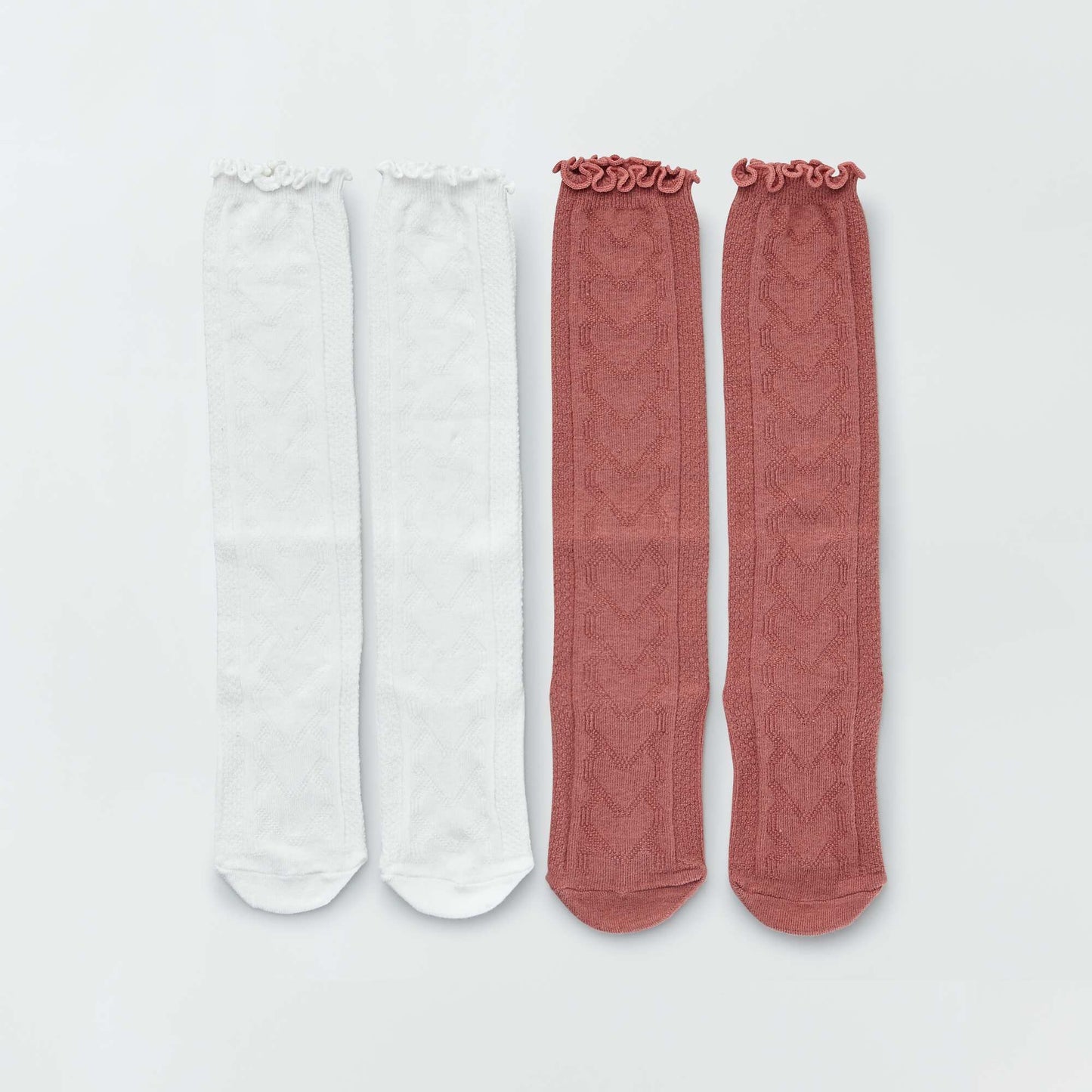 Lot de 2 paires de chaussettes longues Blanc/rouge