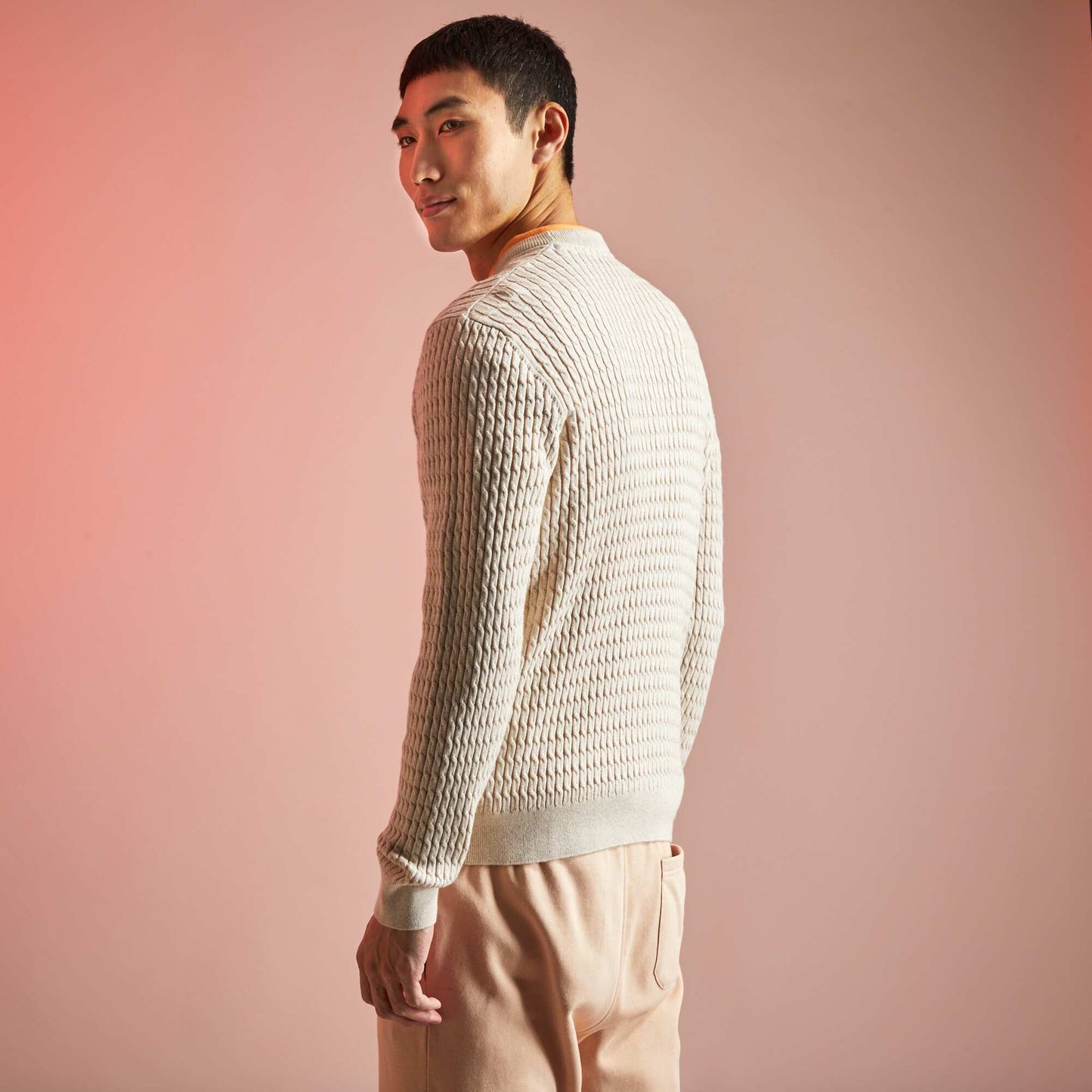 Pull fin en maille fantaisie Beige