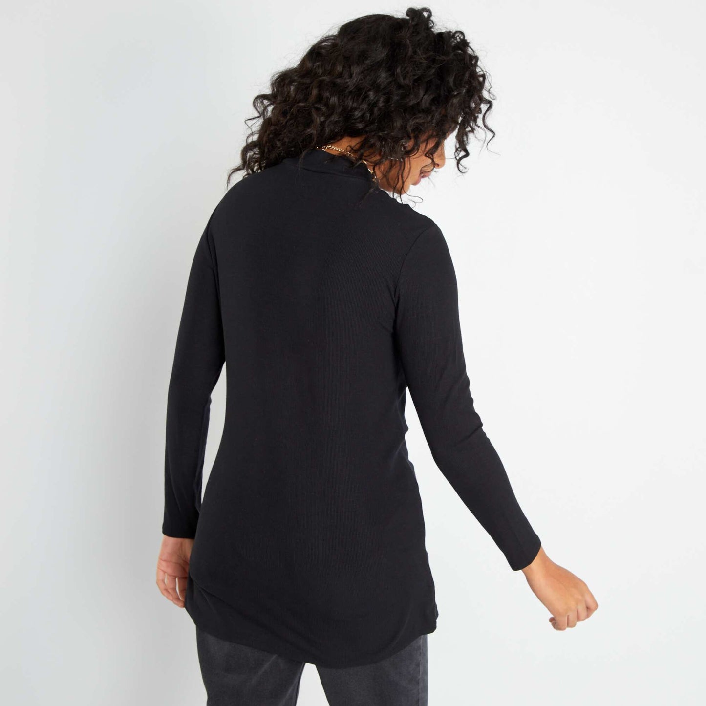 Tee-shirt rib et col chemin e Noir