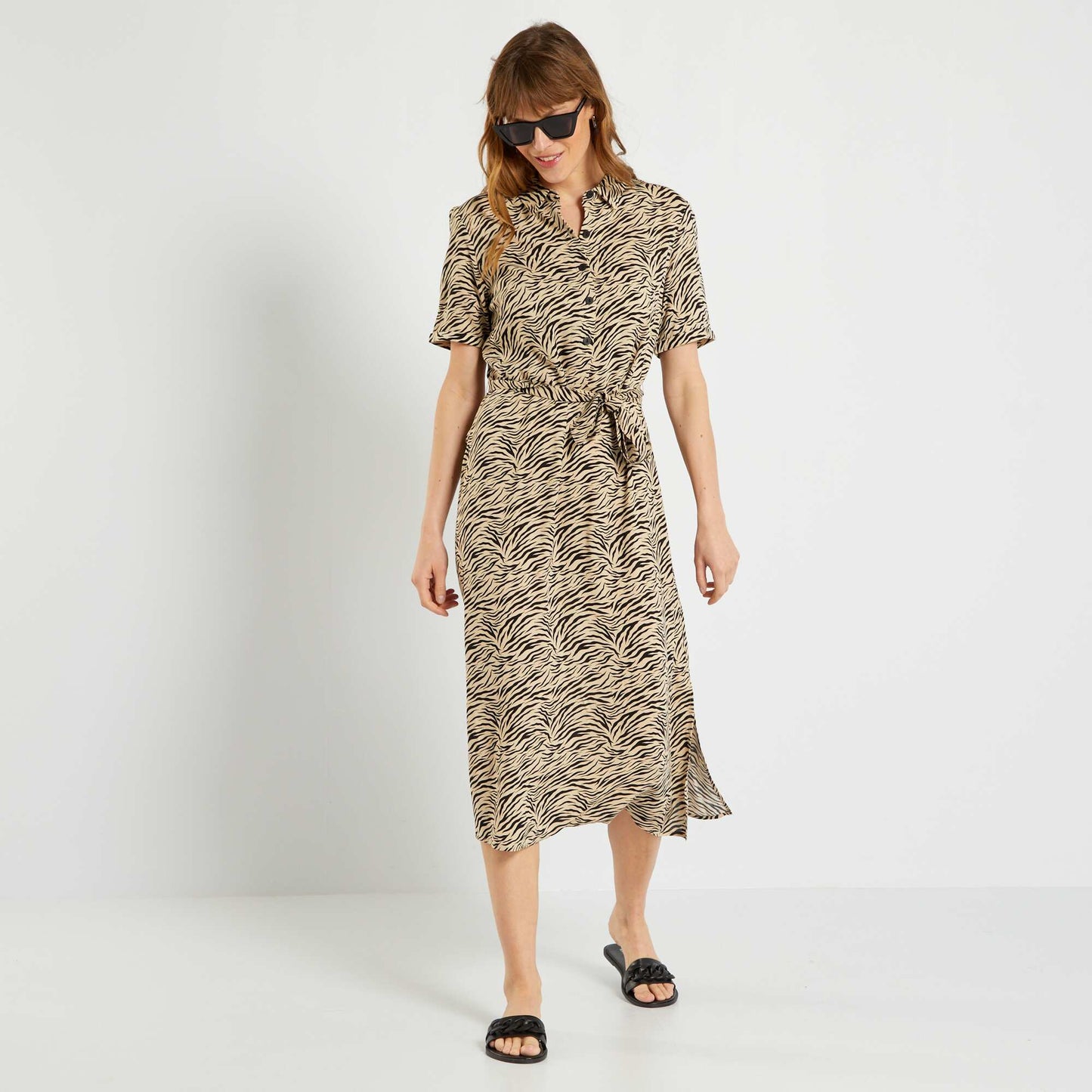 Robe midi avec imprim Beige/noir