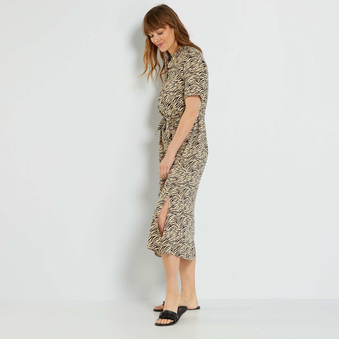 Robe midi avec imprim Beige/noir