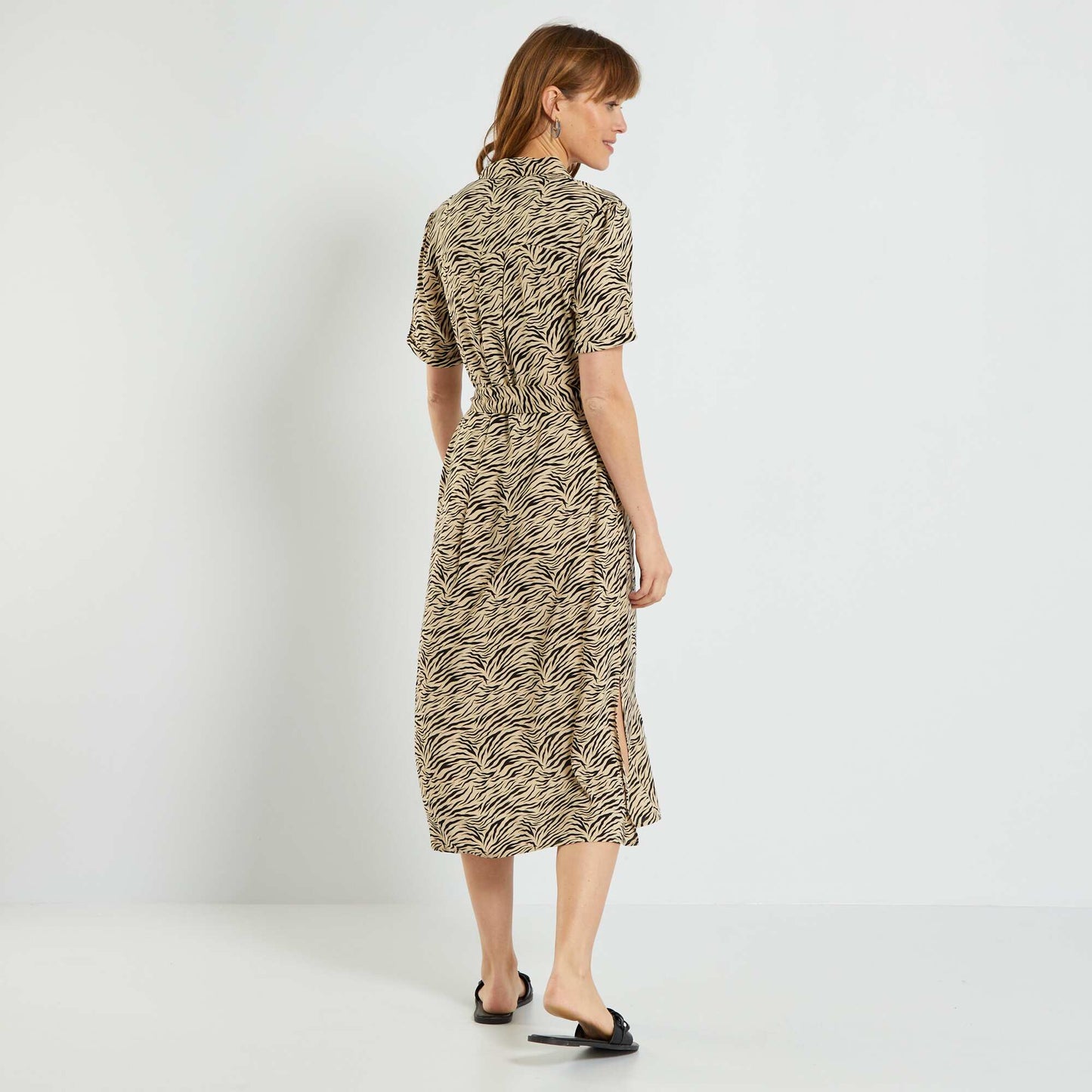 Robe midi avec imprim Beige/noir