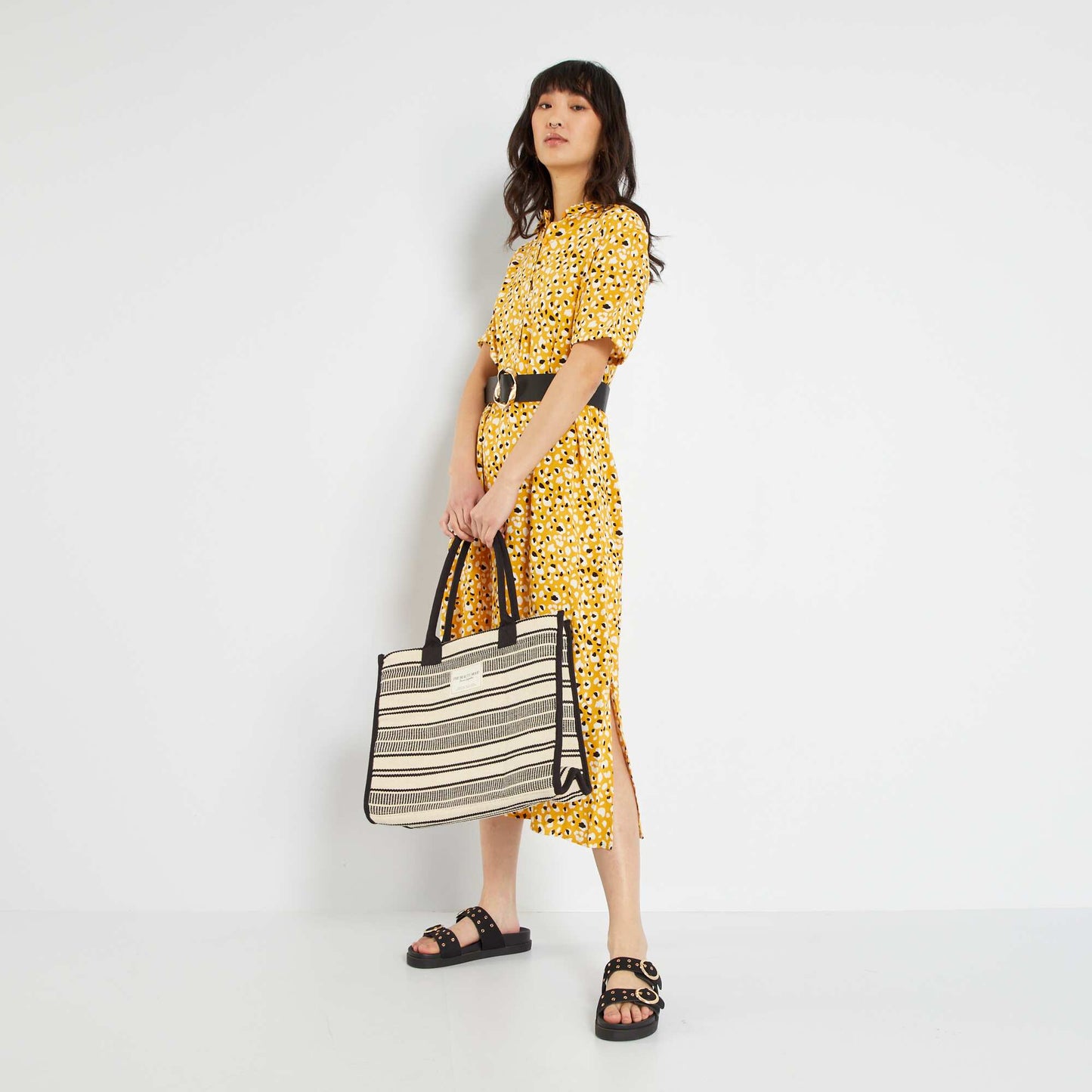 Robe midi avec imprim Jaune