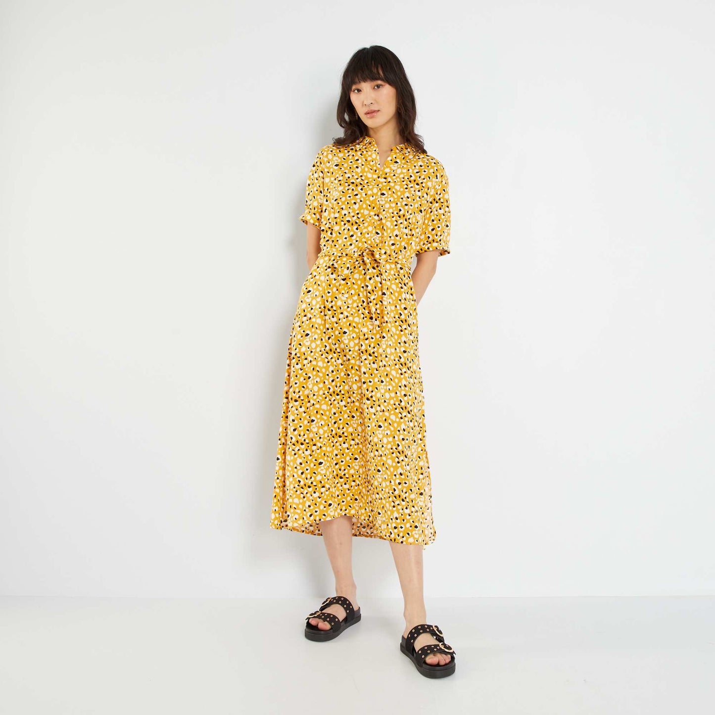 Robe midi avec imprim Jaune