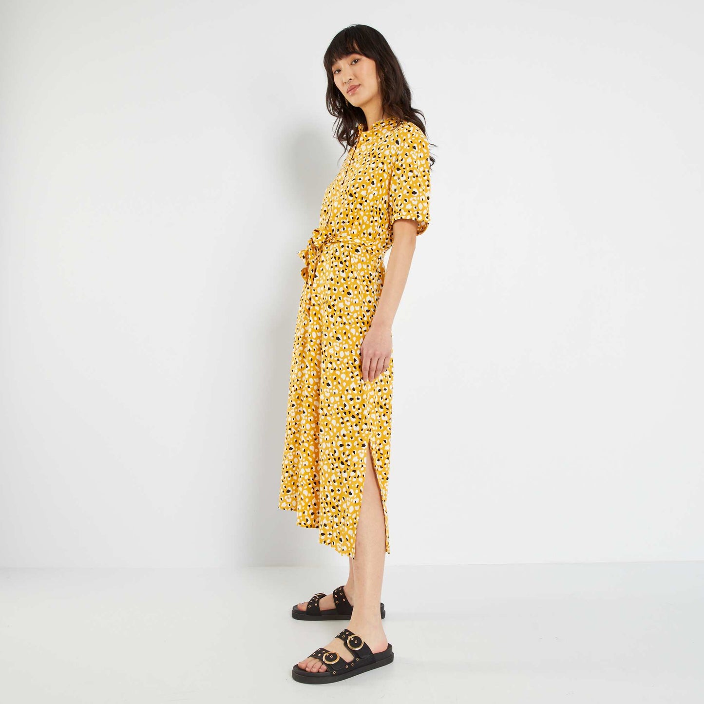 Robe midi avec imprim Jaune