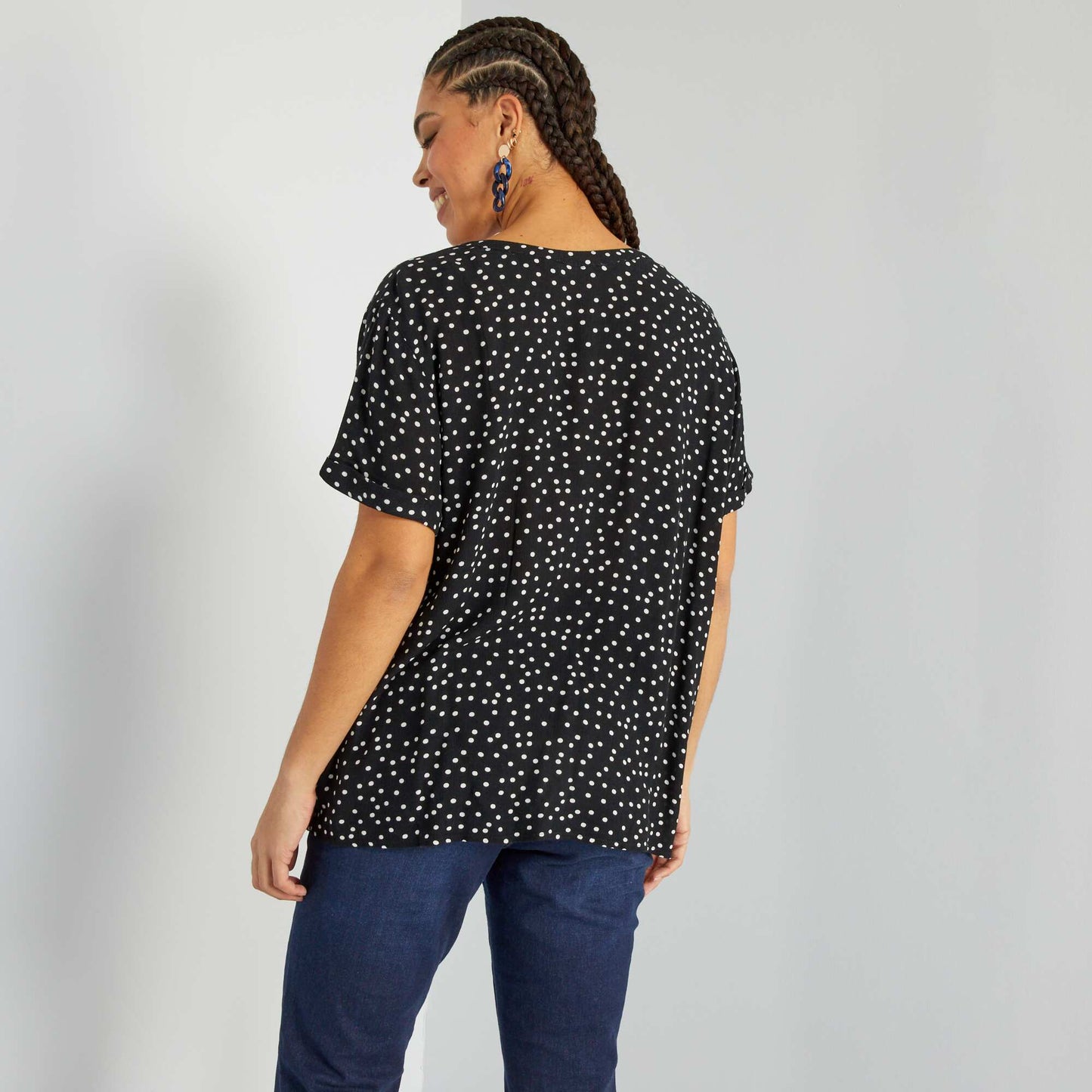 Chemisier col V motifs Noir pois