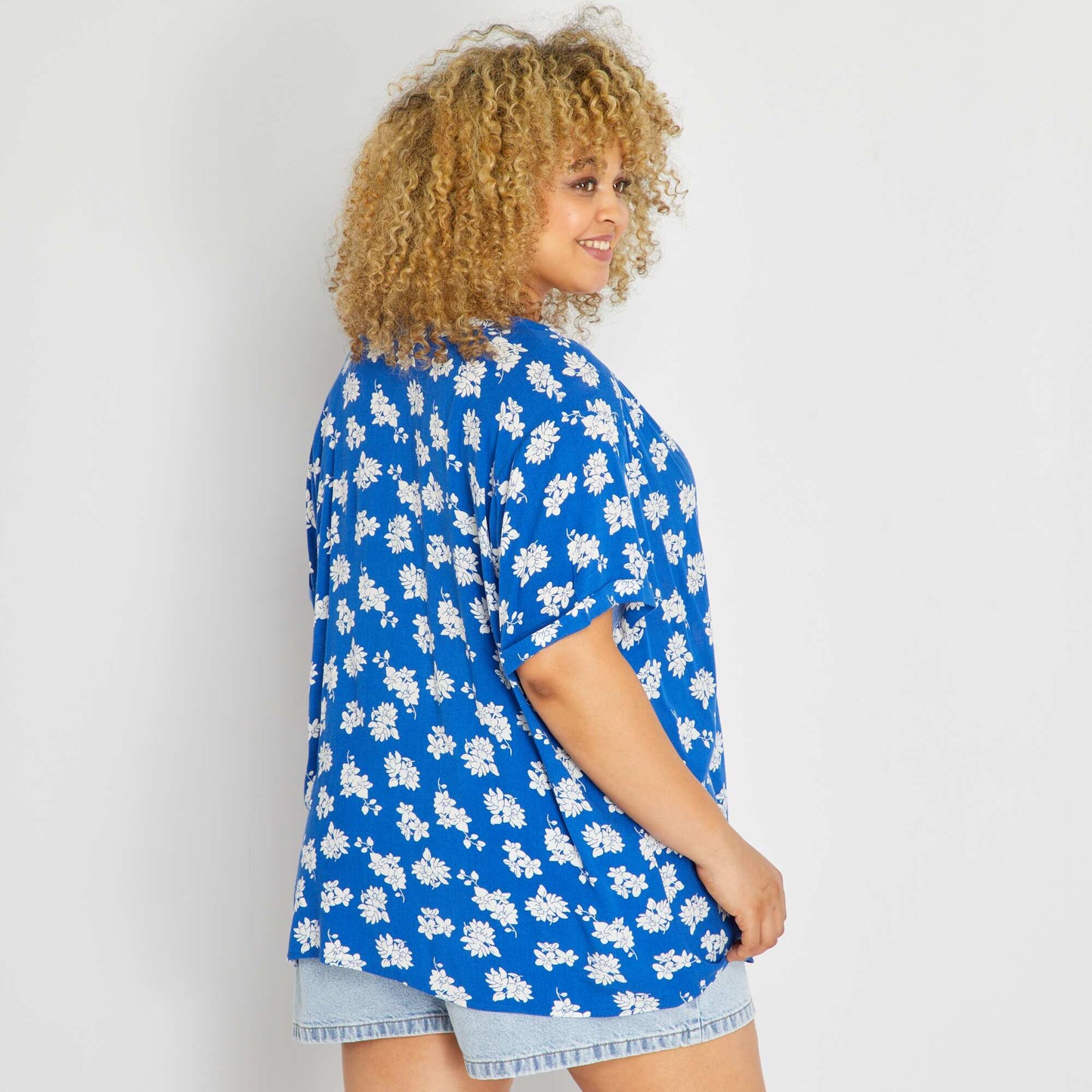 Chemisier col V motifs Bleu