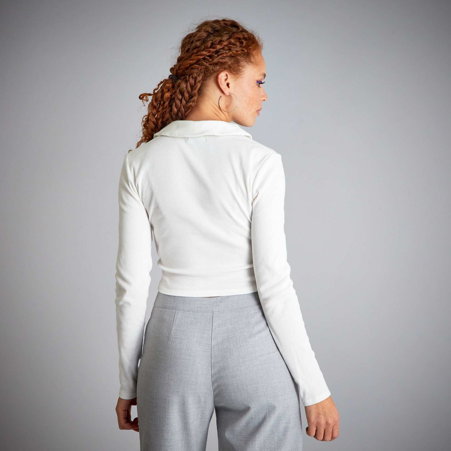 T-shirt col polo en maille c tel e blanc