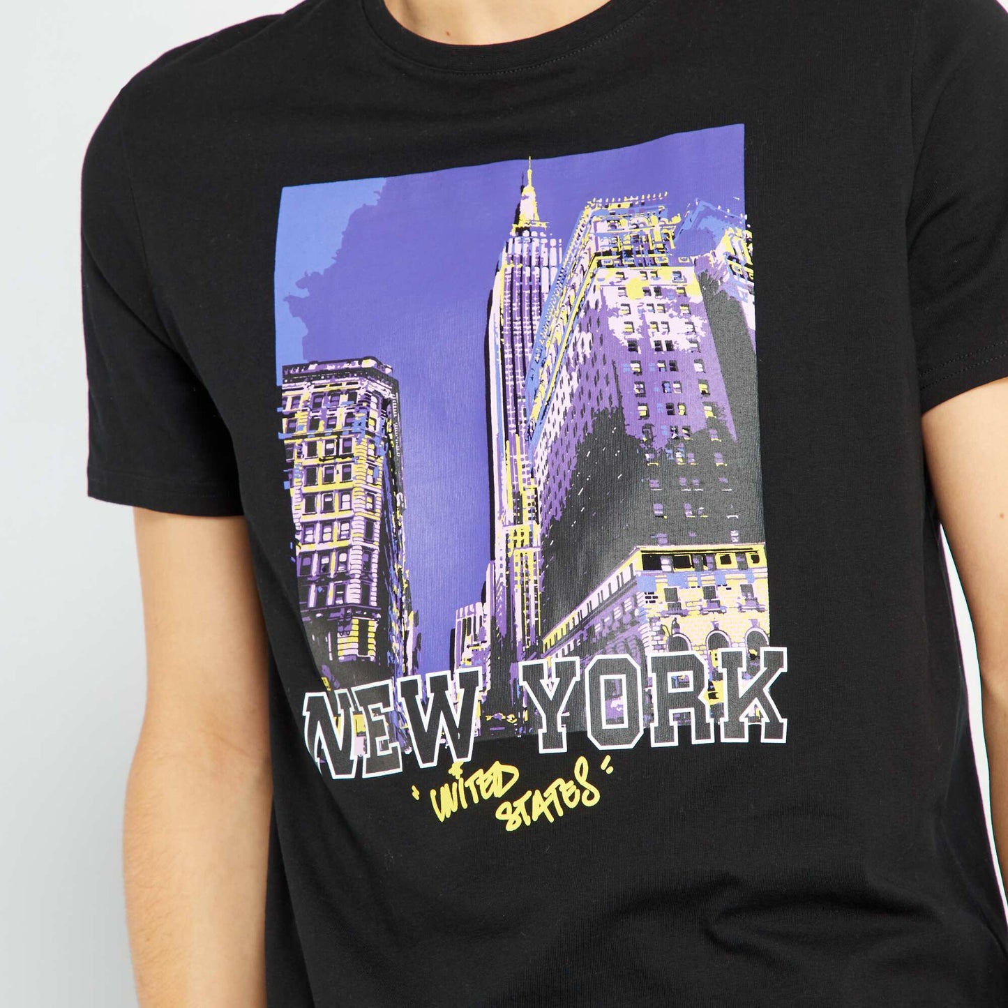 T-shirt imprim col rond Noir