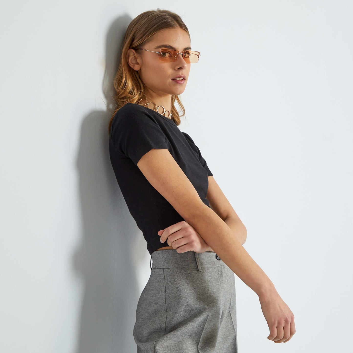 Crop-top en jersey uni noir