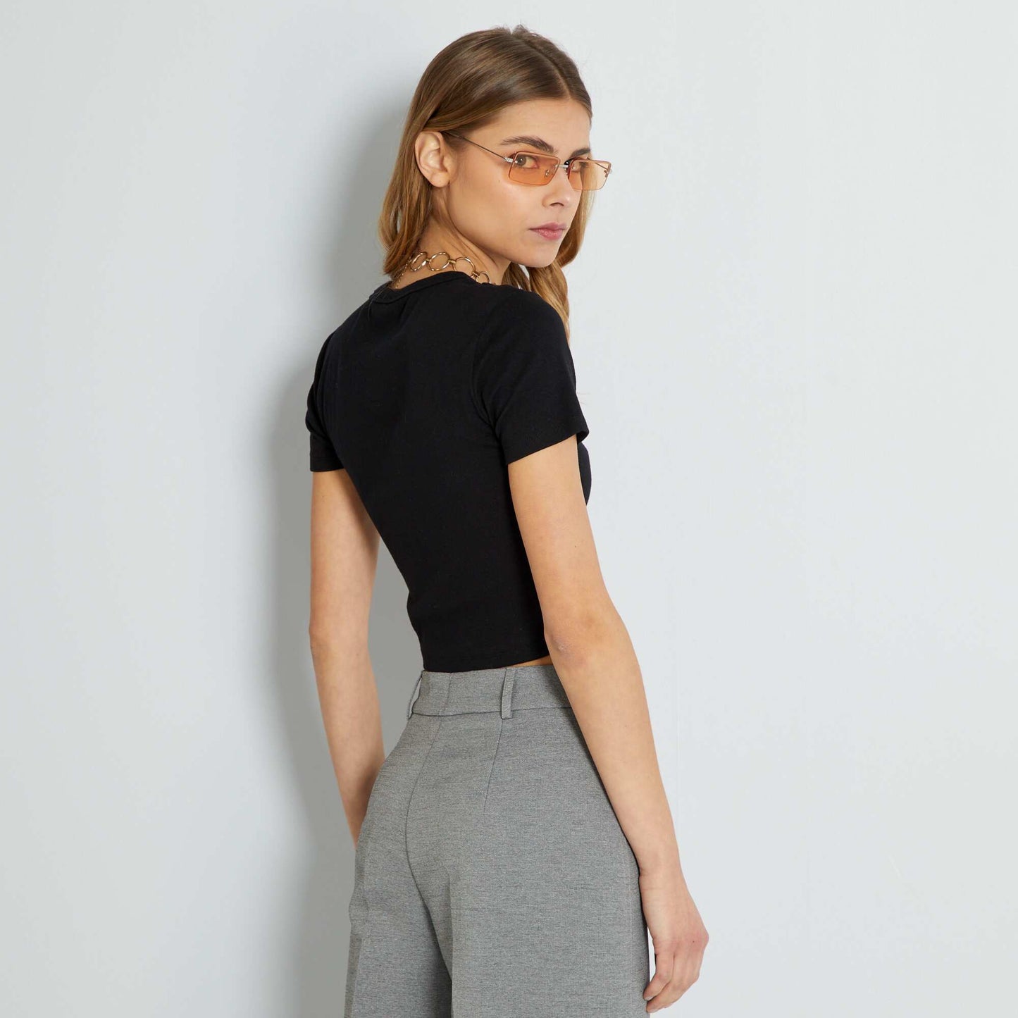 Crop-top en jersey uni noir