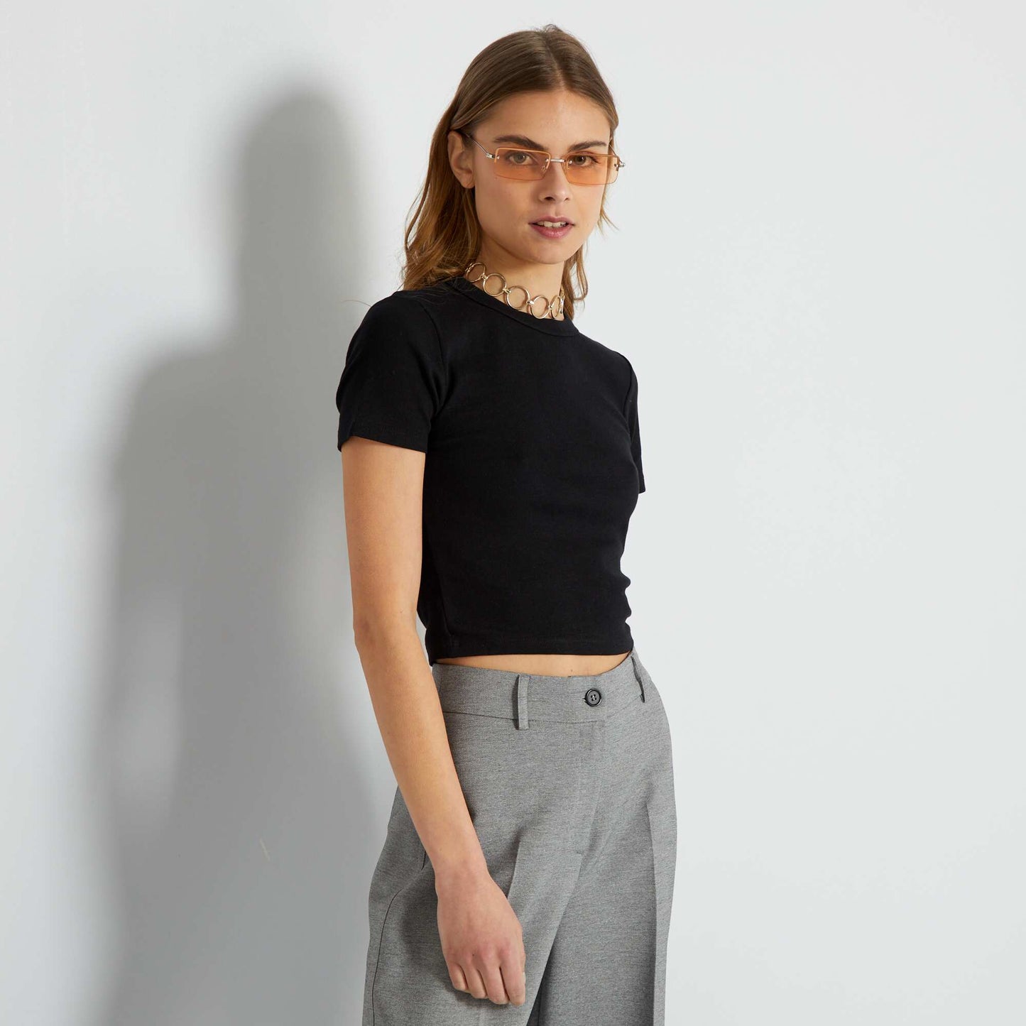 Crop-top en jersey uni noir