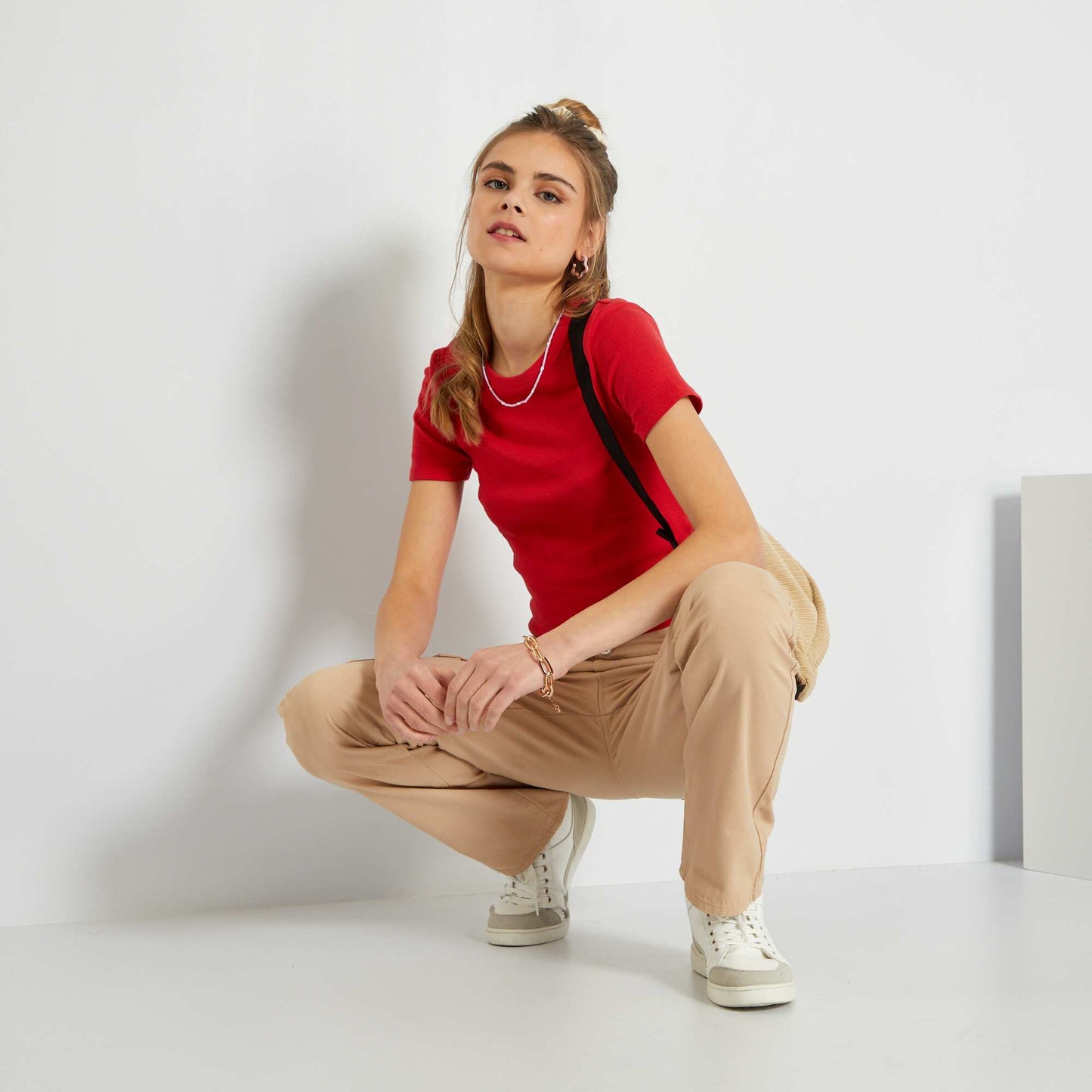 Crop-top en jersey uni Rouge