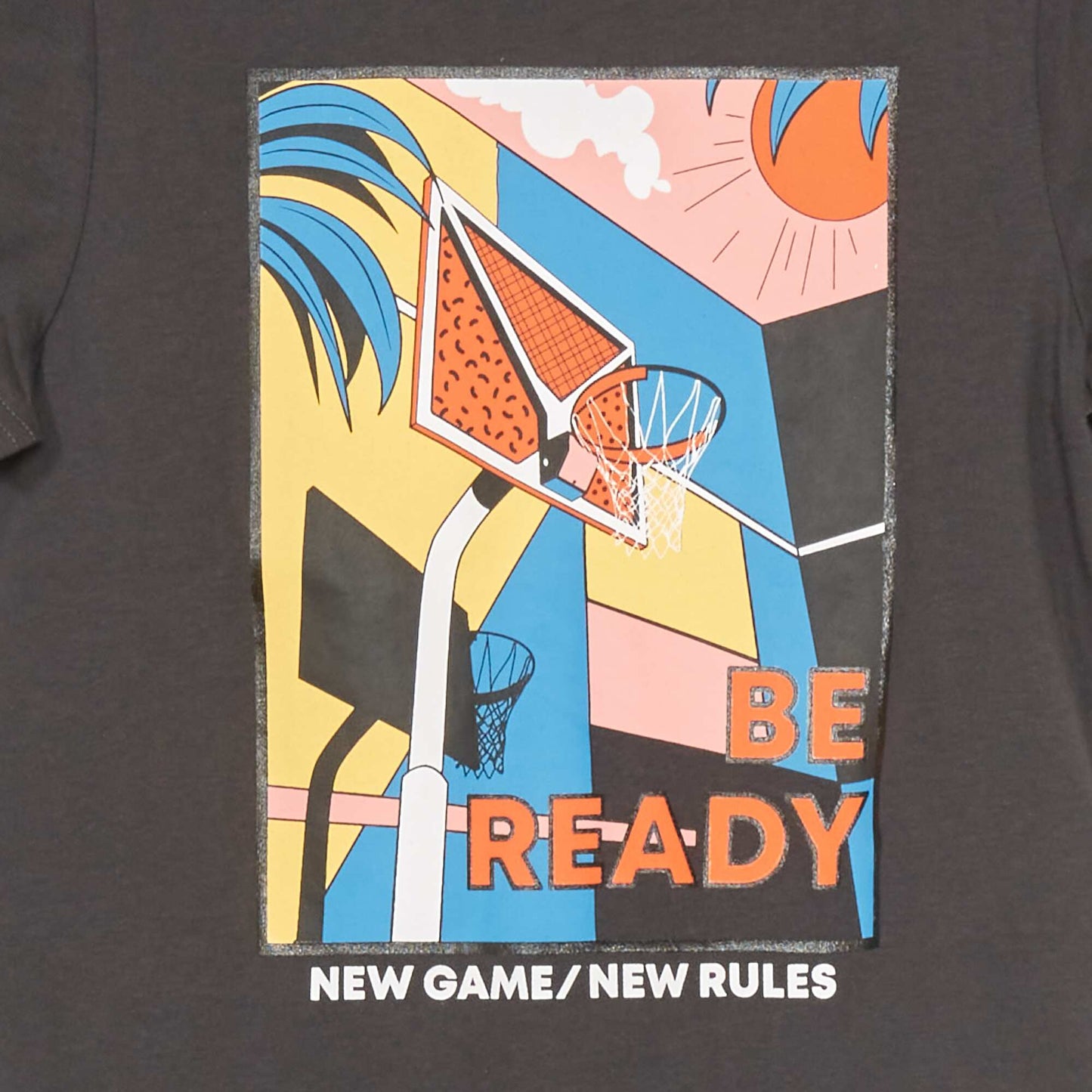 T-shirt en jersey avec imprim en relief Noir 'basket'