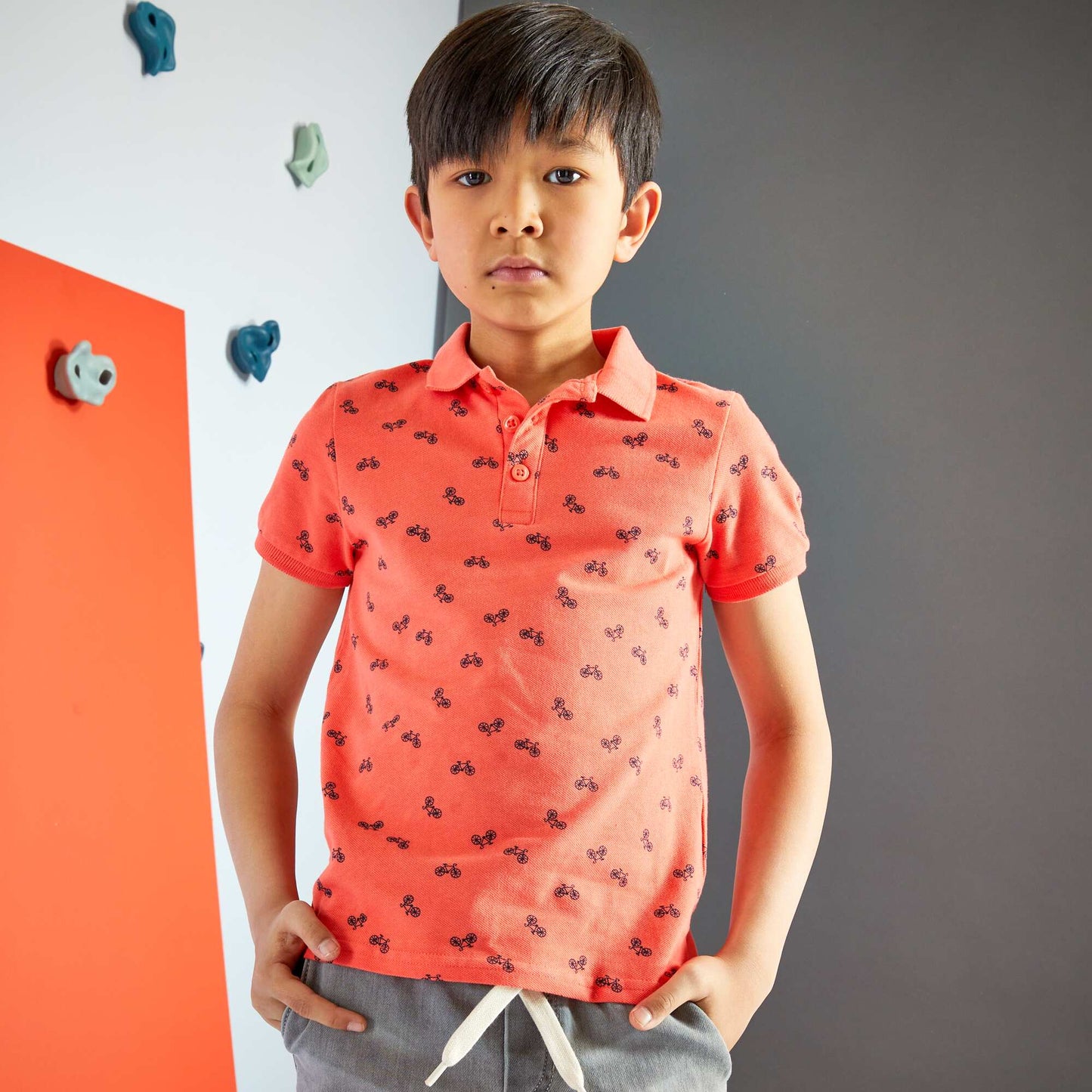 Polo en piqu de coton avec imprim Rouge