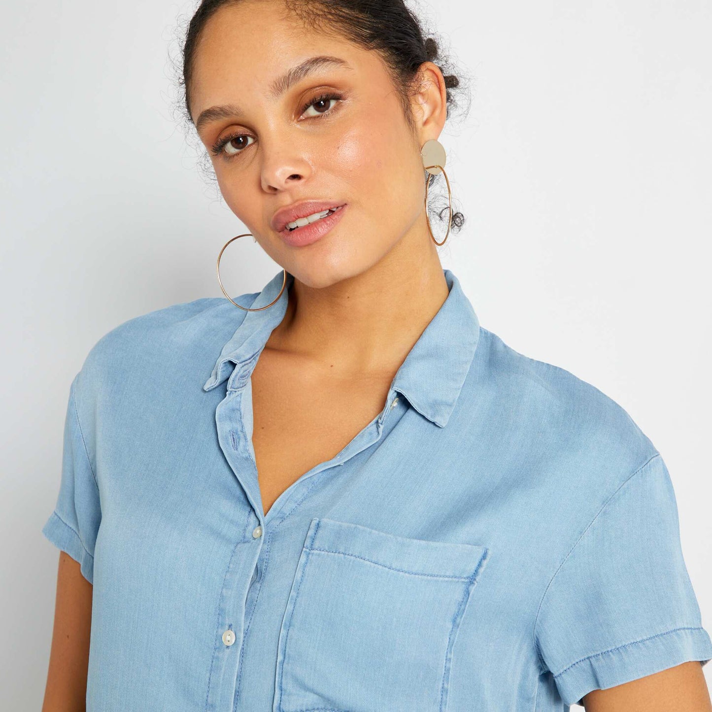 Chemisier fluide - 1 poche Bleu