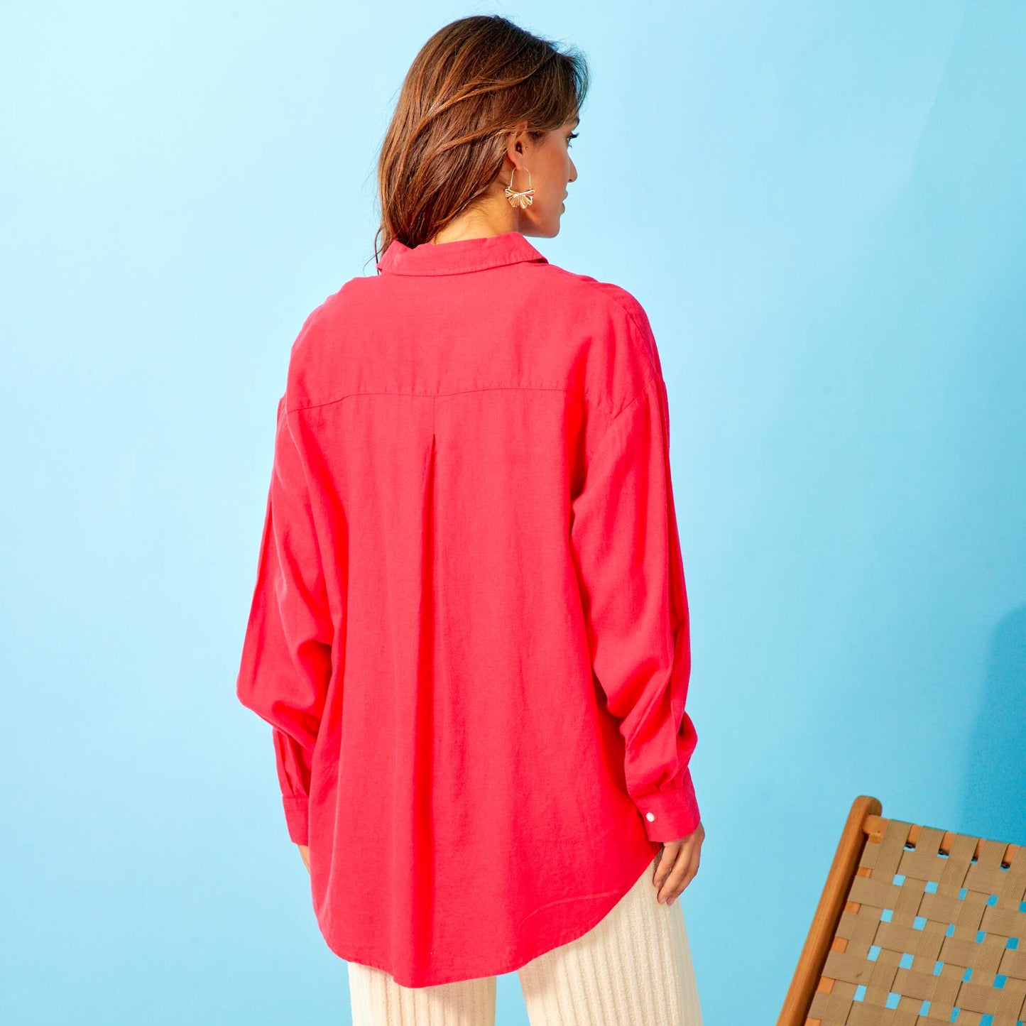 Chemise longue en lin unie Rose