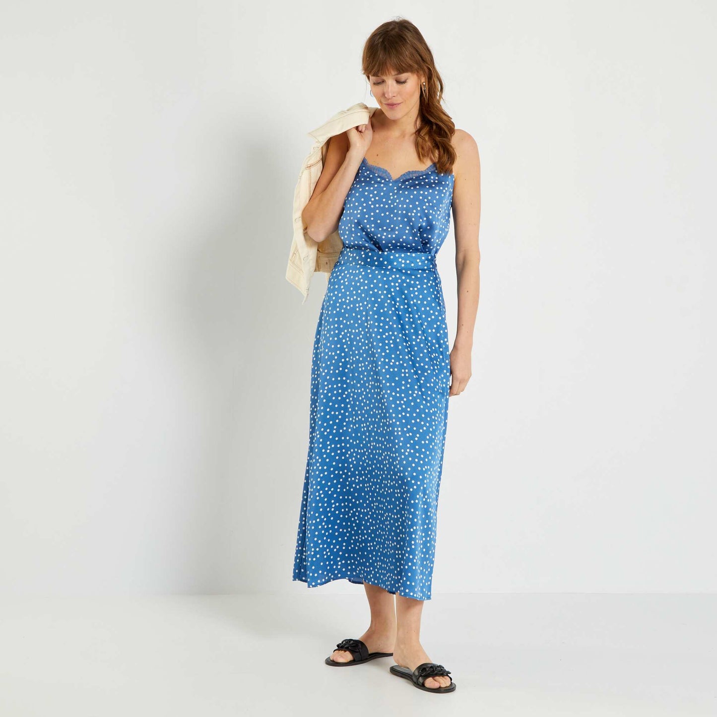Jupe longue en satin Bleu
