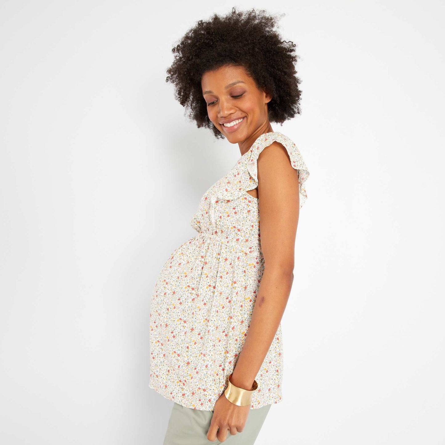 Blouse grossesse 'fleurie' col rond Blanc fleuri