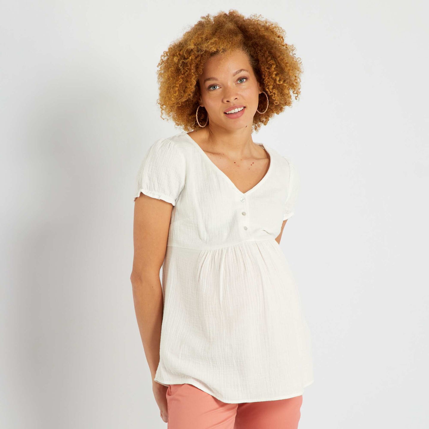 Blouse grossesse en gaze de coton uni blanc